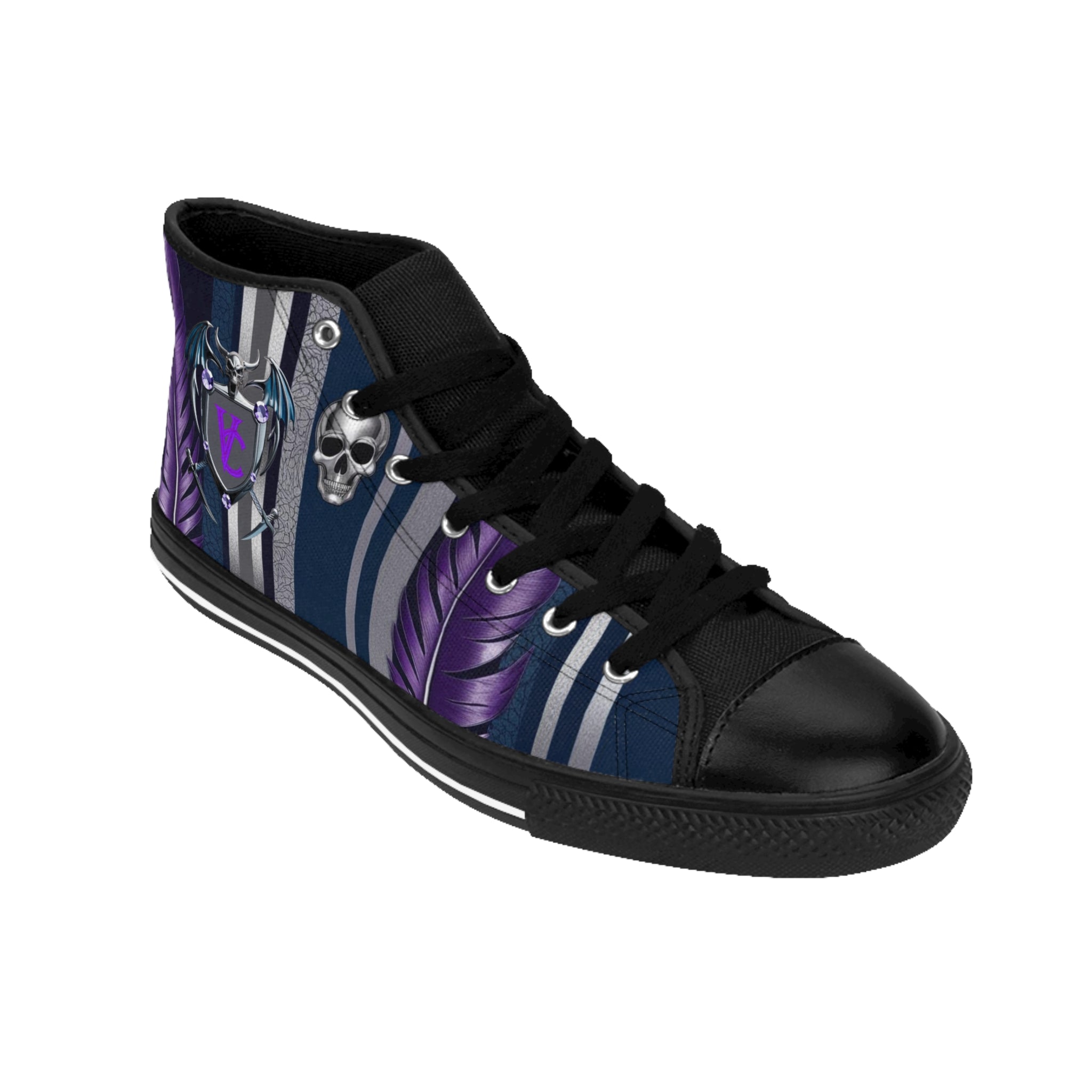 Men's Classic High-Top Sneakers with Skull and Feather Design