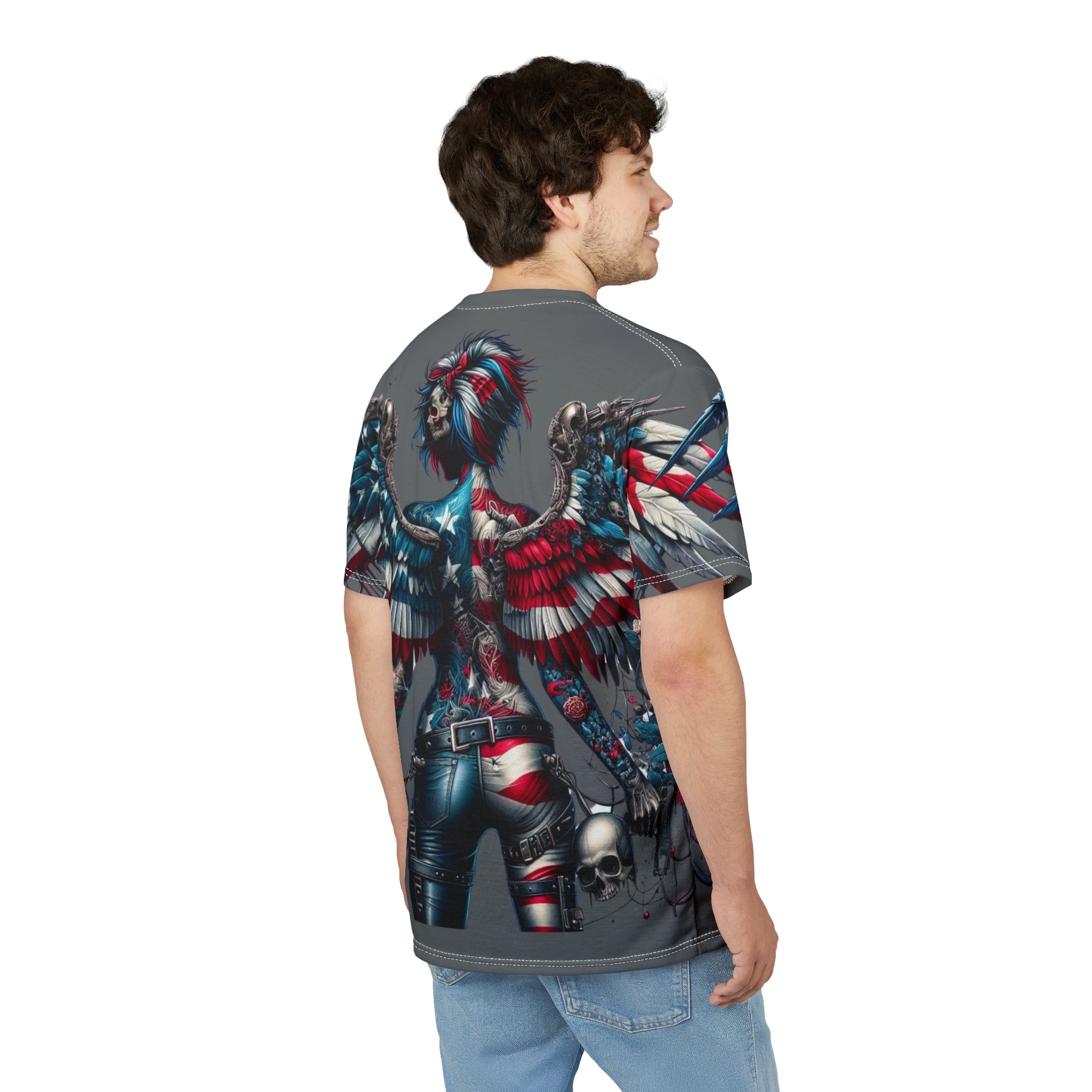 Rebel Wings Unisex Graphic Tee - Edgy Americana Design with Skull & Rose Motif
