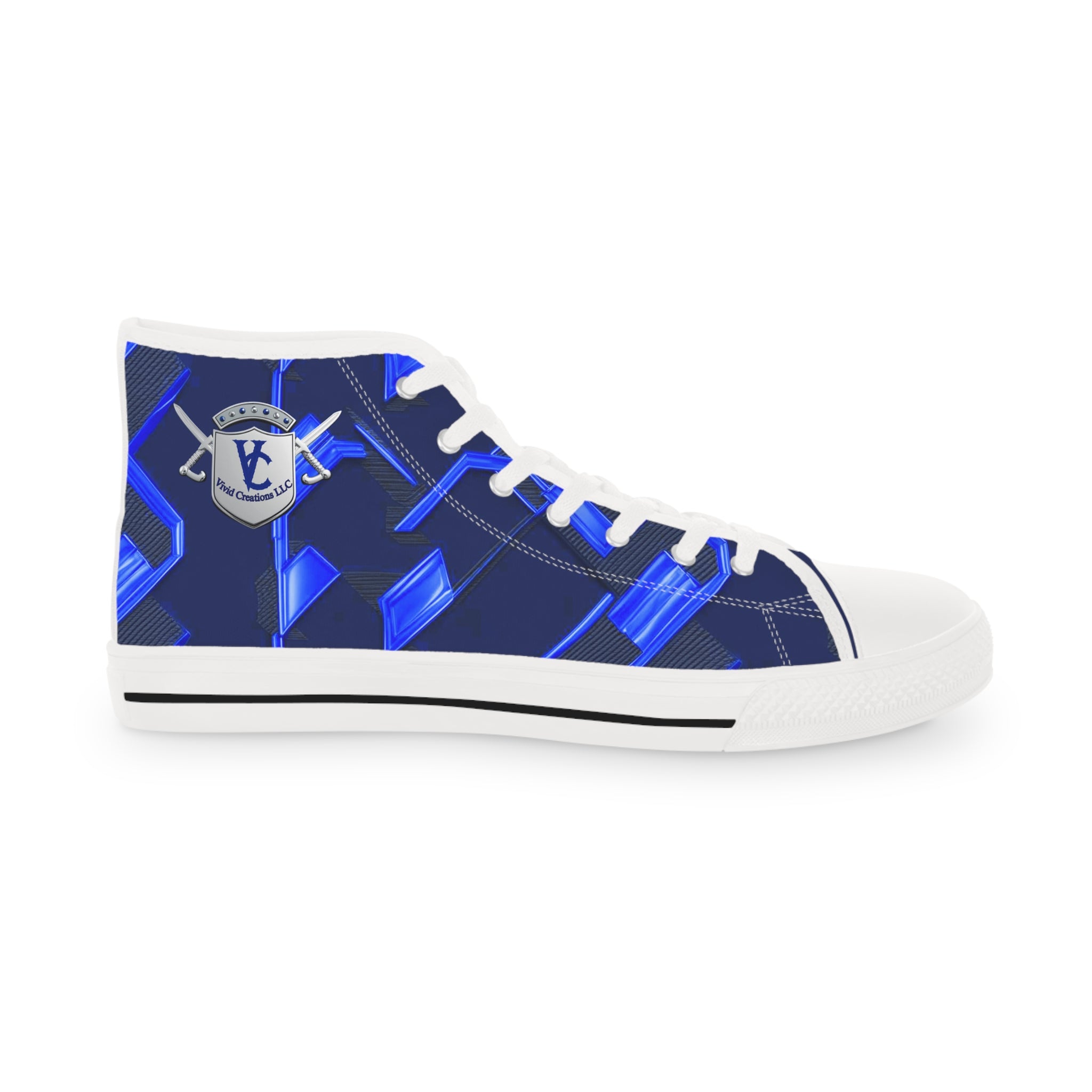 Stylish Men's High Top Sneakers with Blue Geometric Design