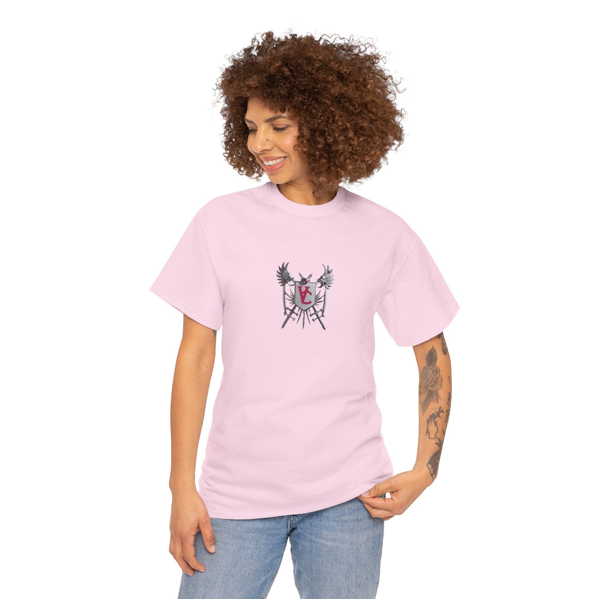 Unisex Heavy Cotton Tee with Shield Design - Bold Streetwear Style