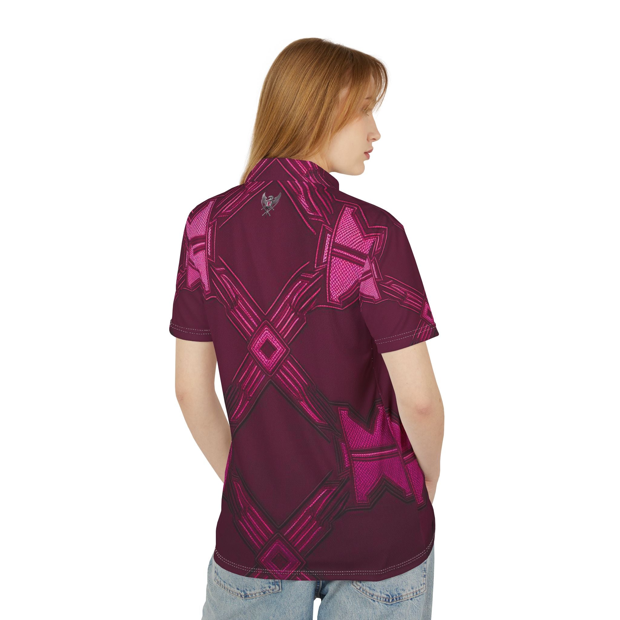 Stylish Unisex Polo Shirt with Bold Pink Geometric Design