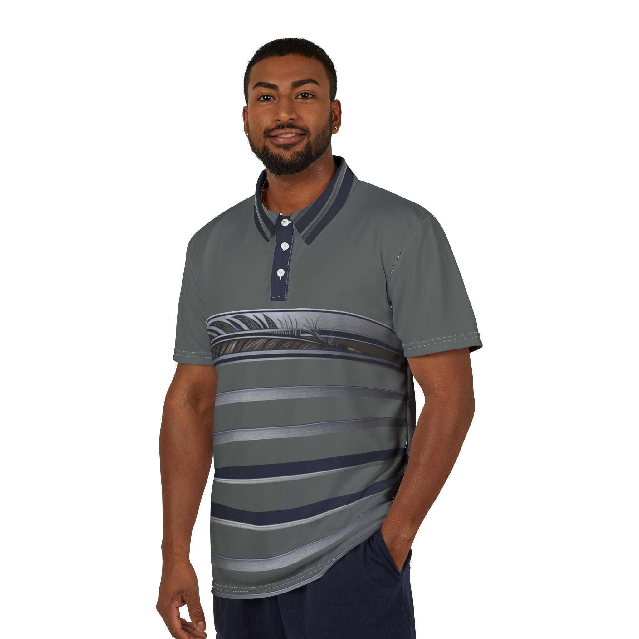 Feather Pattern Polo Shirt