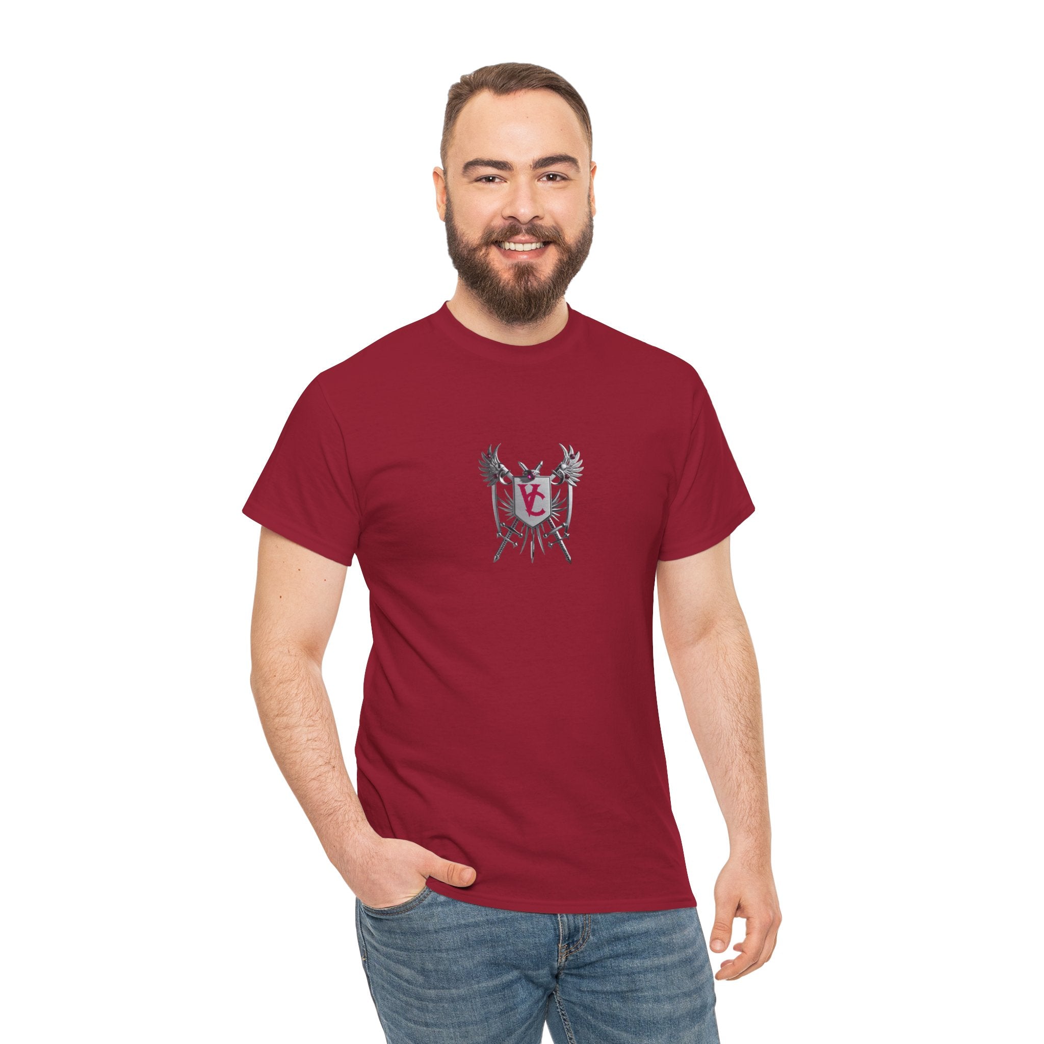 Unisex Heavy Cotton Tee with Shield Design - Bold Streetwear Style
