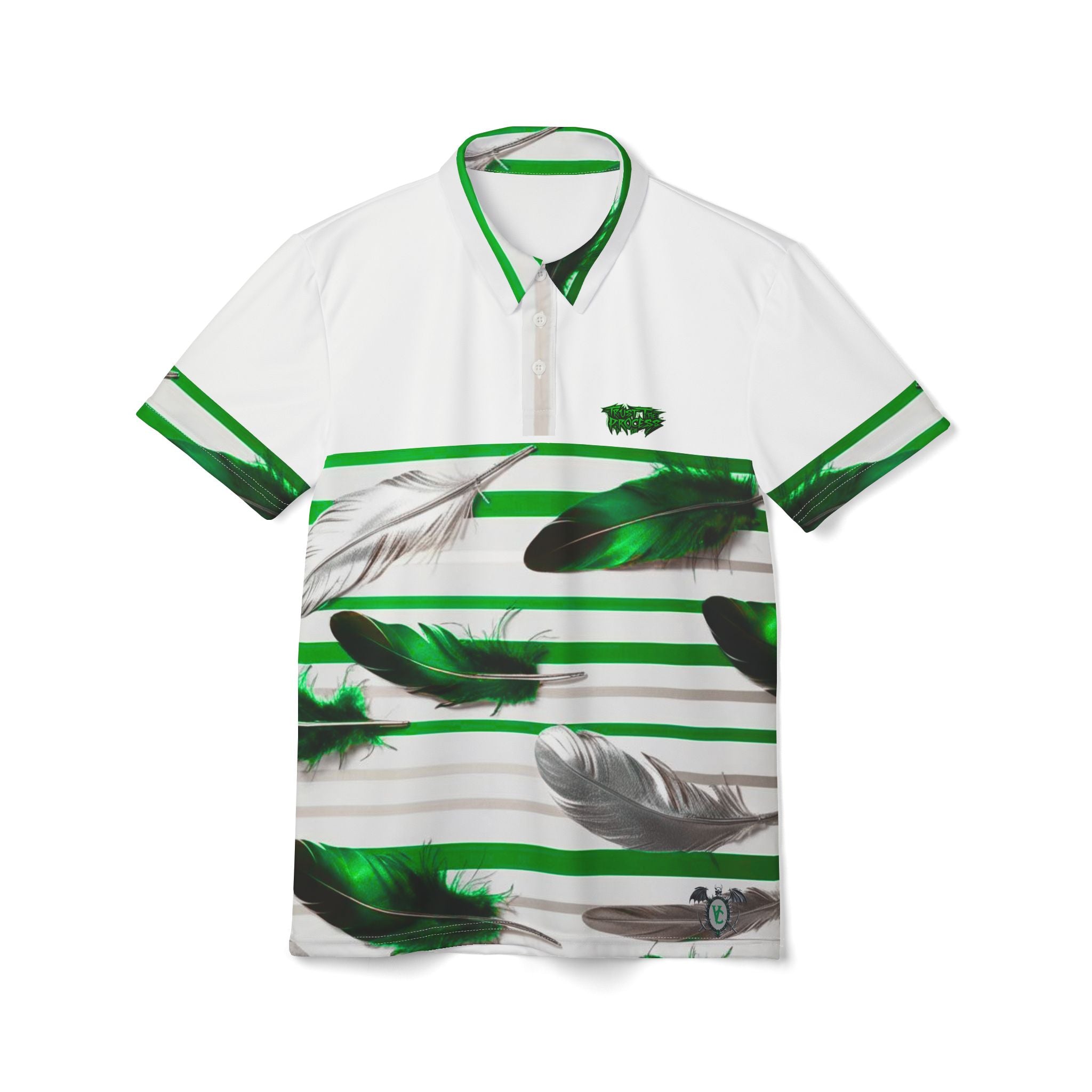 Vibrant Feather Print Unisex Polo Shirt - Stylish Summer Apparel