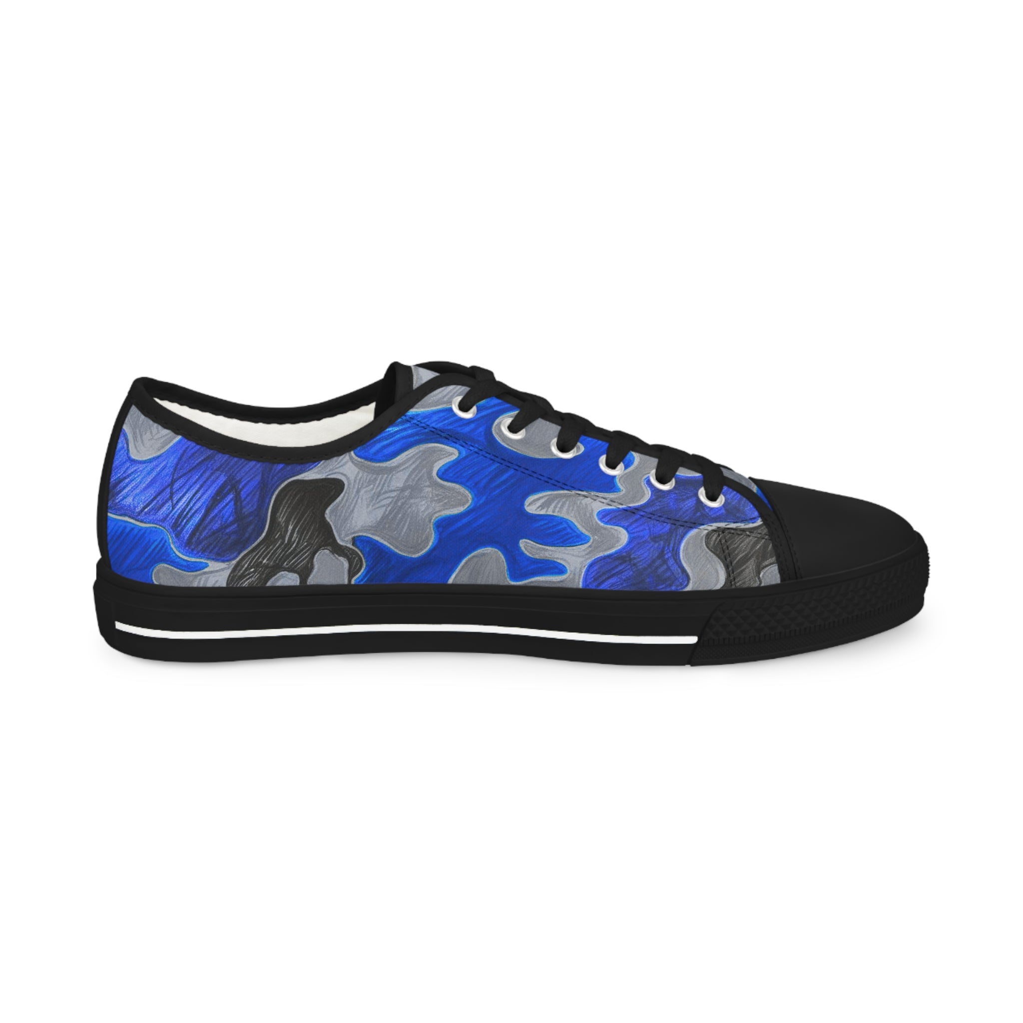 Stylish Men's Low Top Sneakers - Blue Camouflage Design