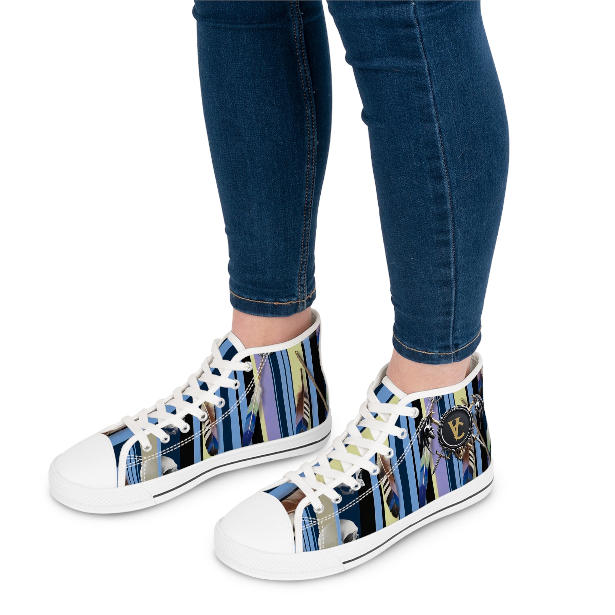 Stylish Women's High Top Sneakers with Artistic Stripes - Trendy Footwear for Fashion Lovers