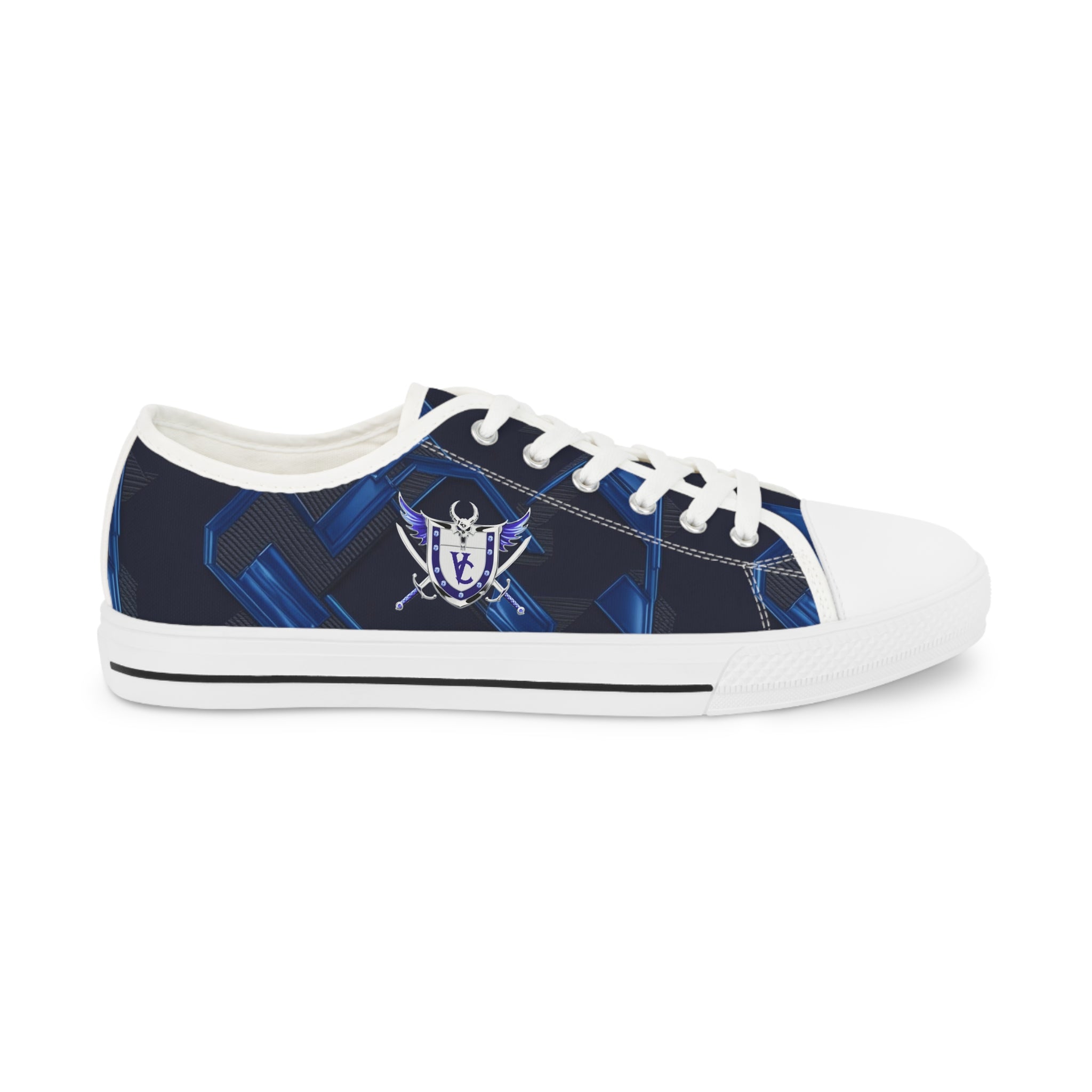 Stylish Men's Low Top Sneakers - Navy Blue with Skull Design