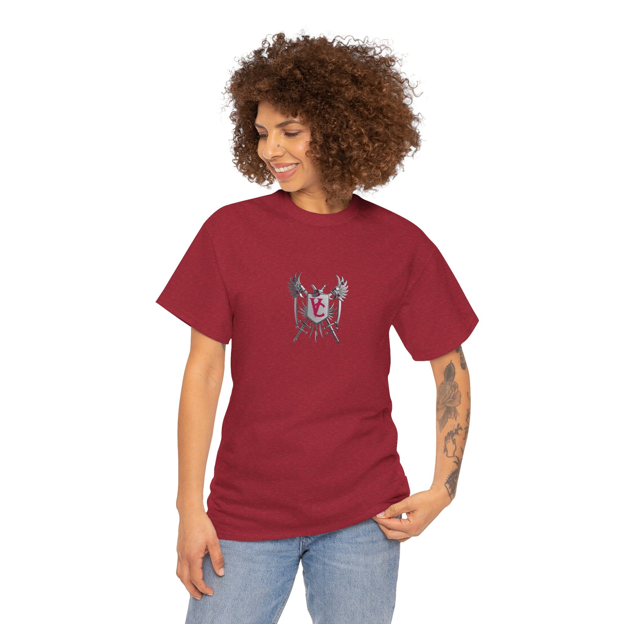 Unisex Heavy Cotton Tee with Shield Design - Bold Streetwear Style