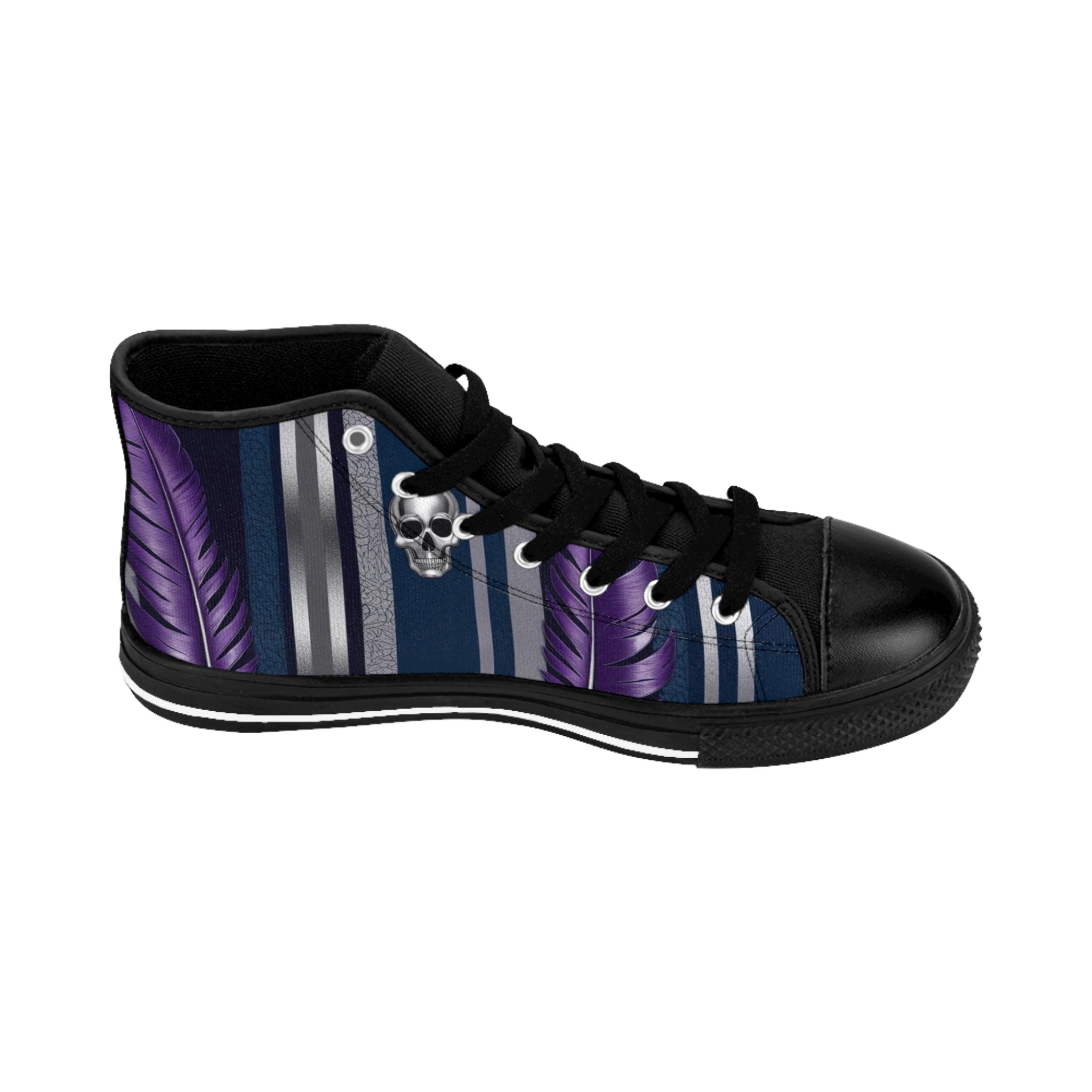 Men's Classic High-Top Sneakers with Skull and Feather Design