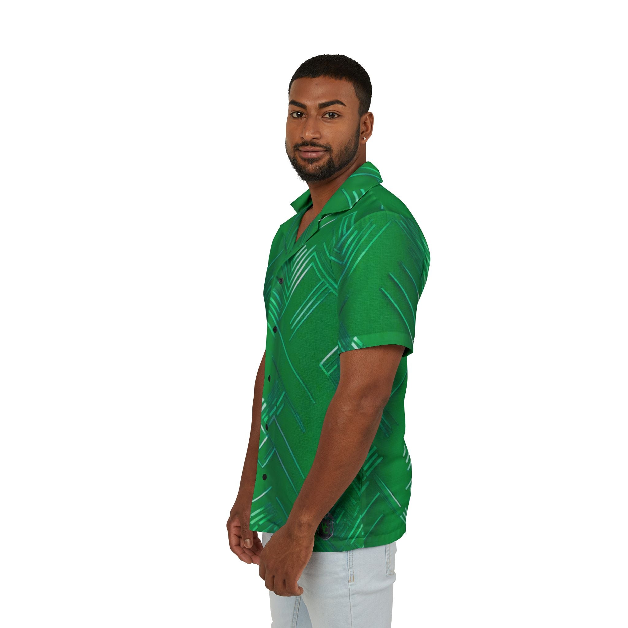 Men's Hawaiian Camp Shirt - Tropical Green Pattern for Summer Vibes