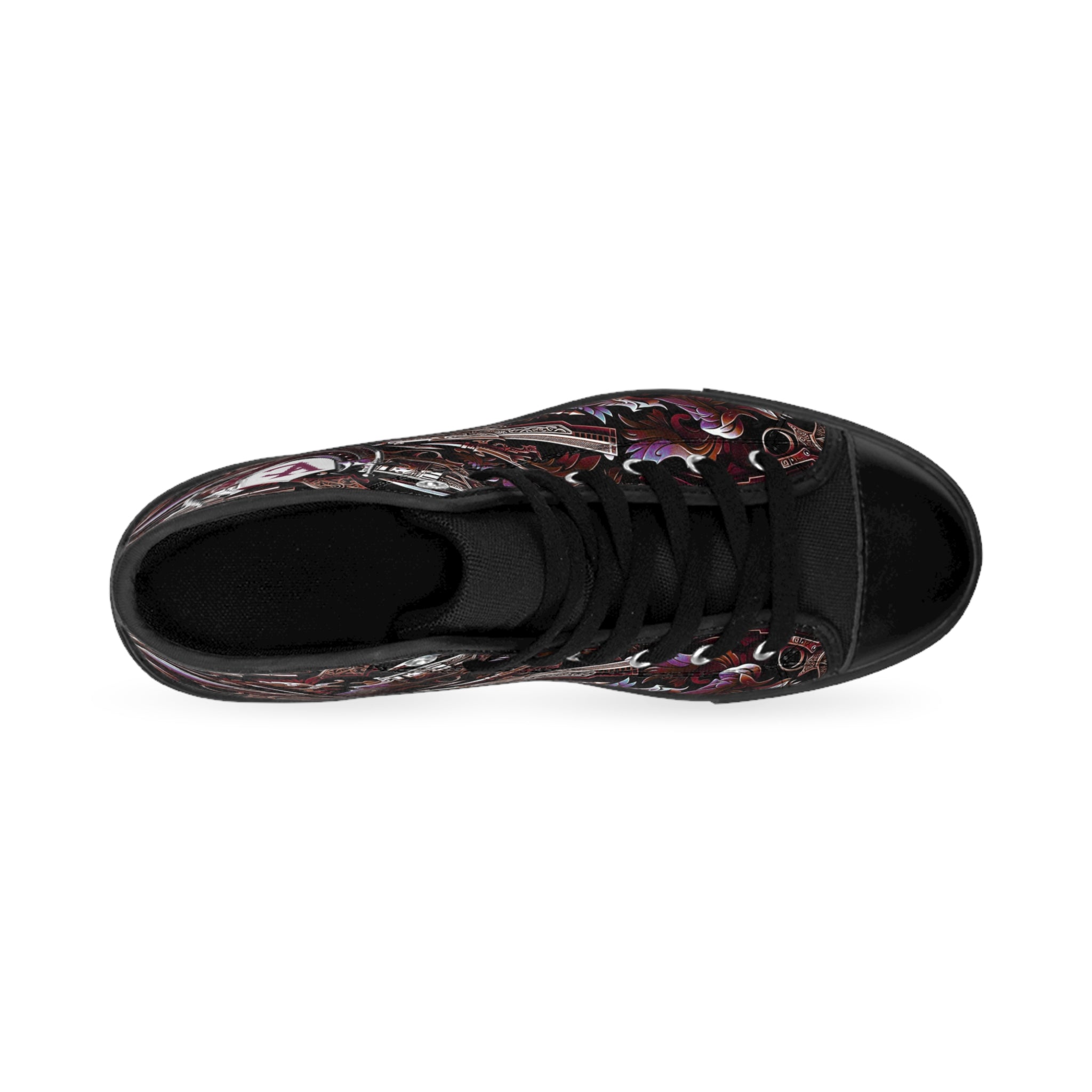 Men's Classic Sneakers - Edgy Urban Design with Guns and Shields | Stylish High-Top Footwear for Casual Wear
