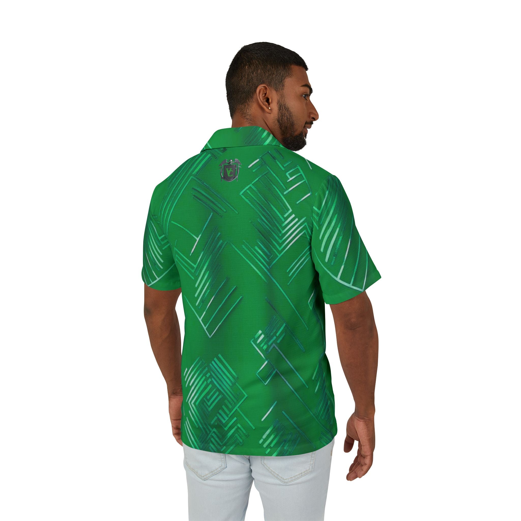 Men's Hawaiian Camp Shirt - Tropical Green Pattern for Summer Vibes