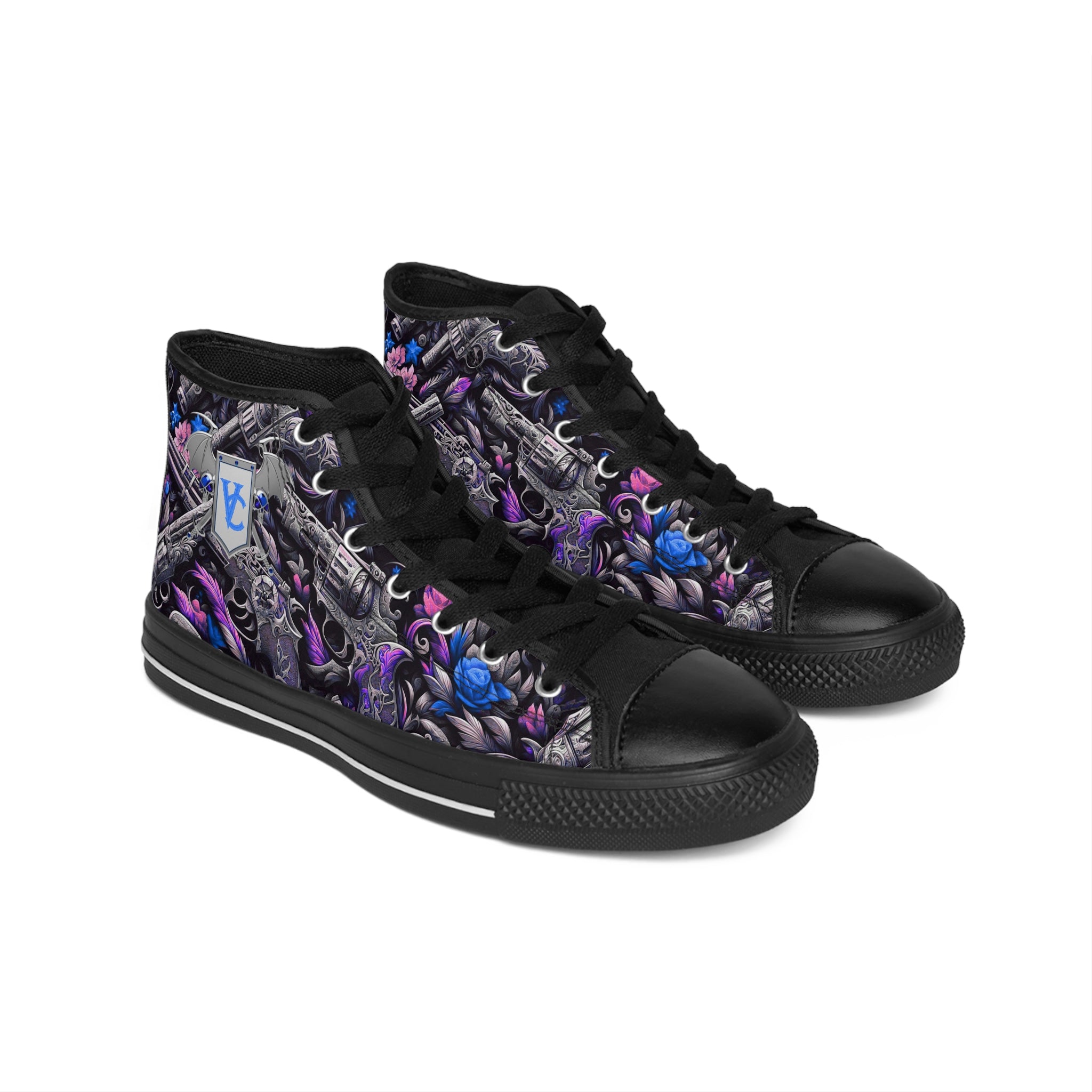Women's Classic Sneakers - Floral Skull Design for Bold Style