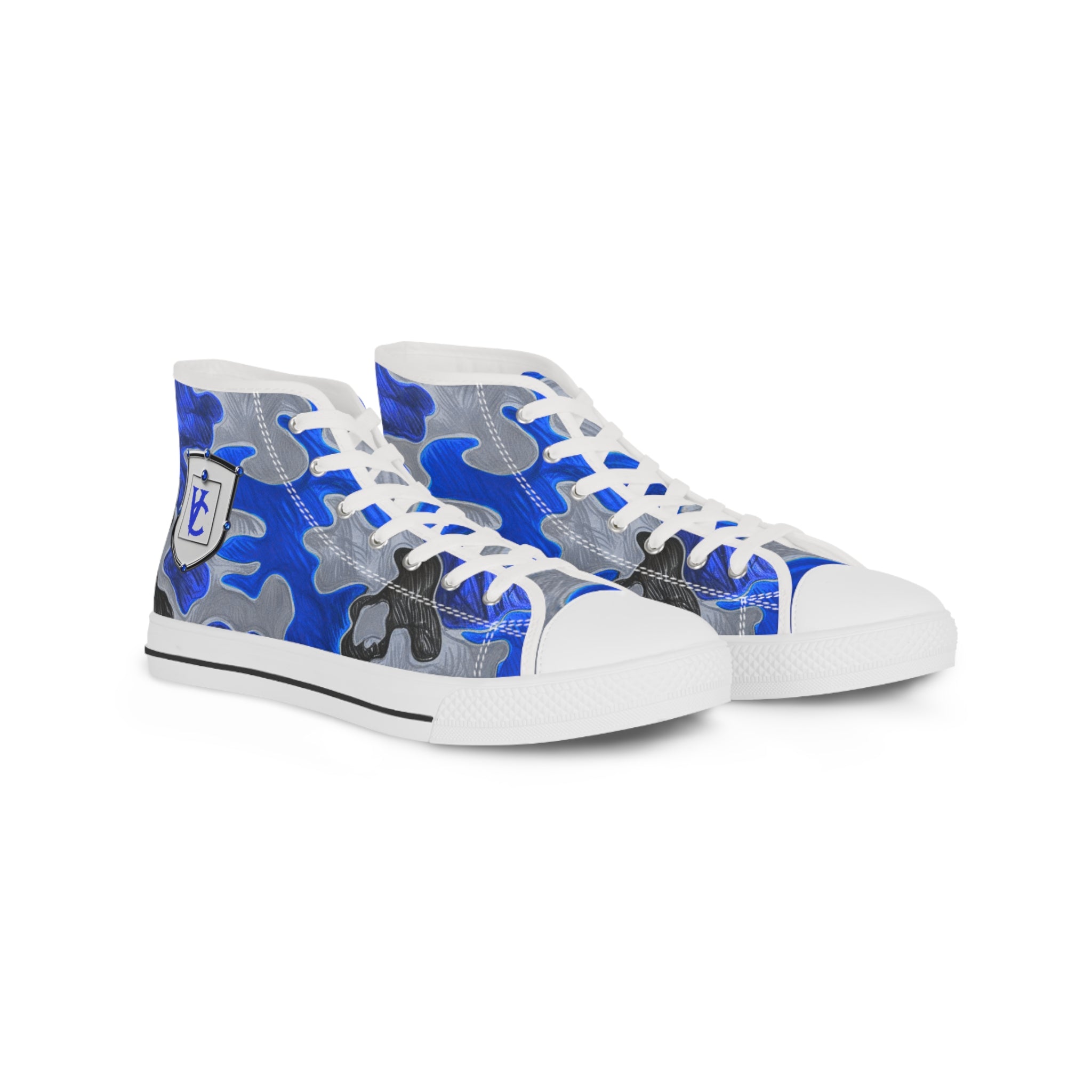 Men's High Top Sneakers - Bold Blue Camo Design for Stylish Comfort