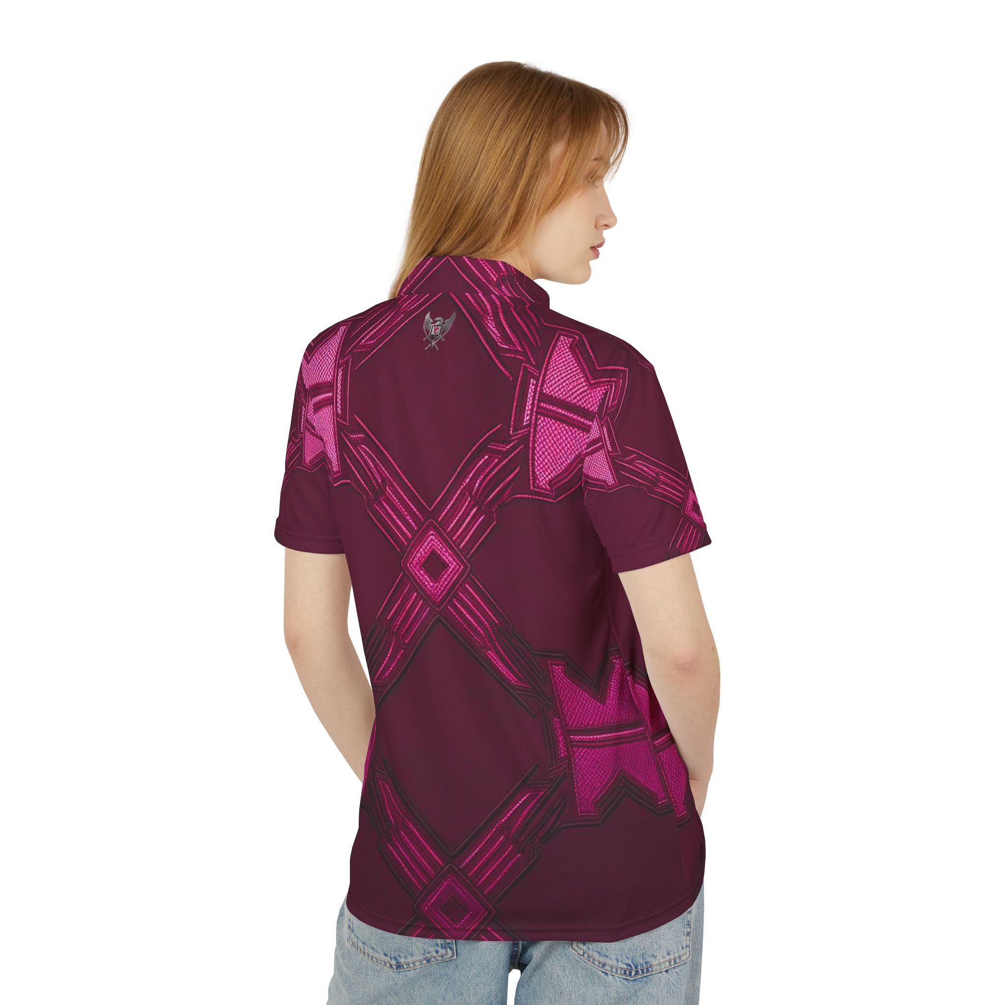 Stylish Unisex Polo Shirt with Bold Pink Geometric Design