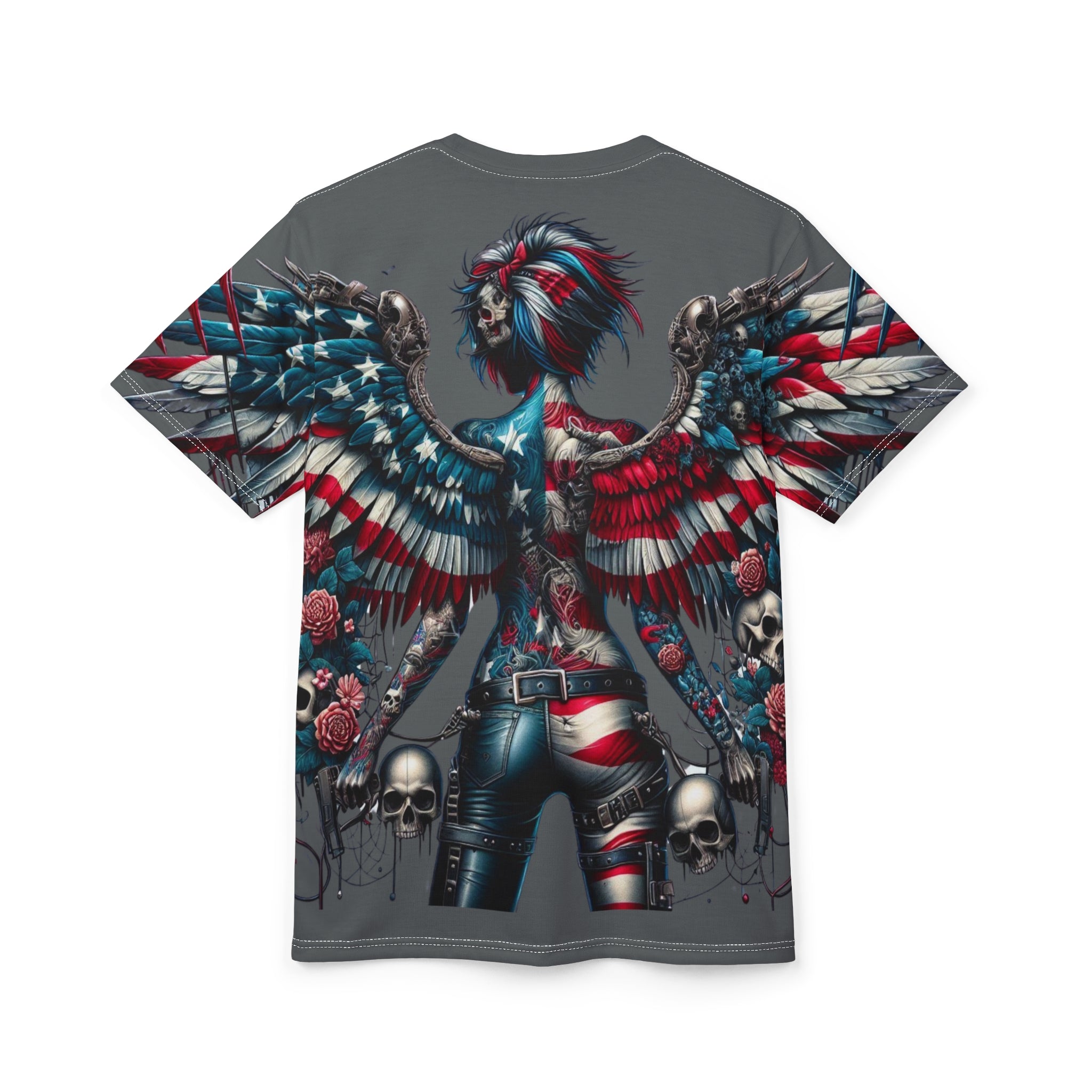 Rebel Wings Unisex Graphic Tee - Edgy Americana Design with Skull & Rose Motif