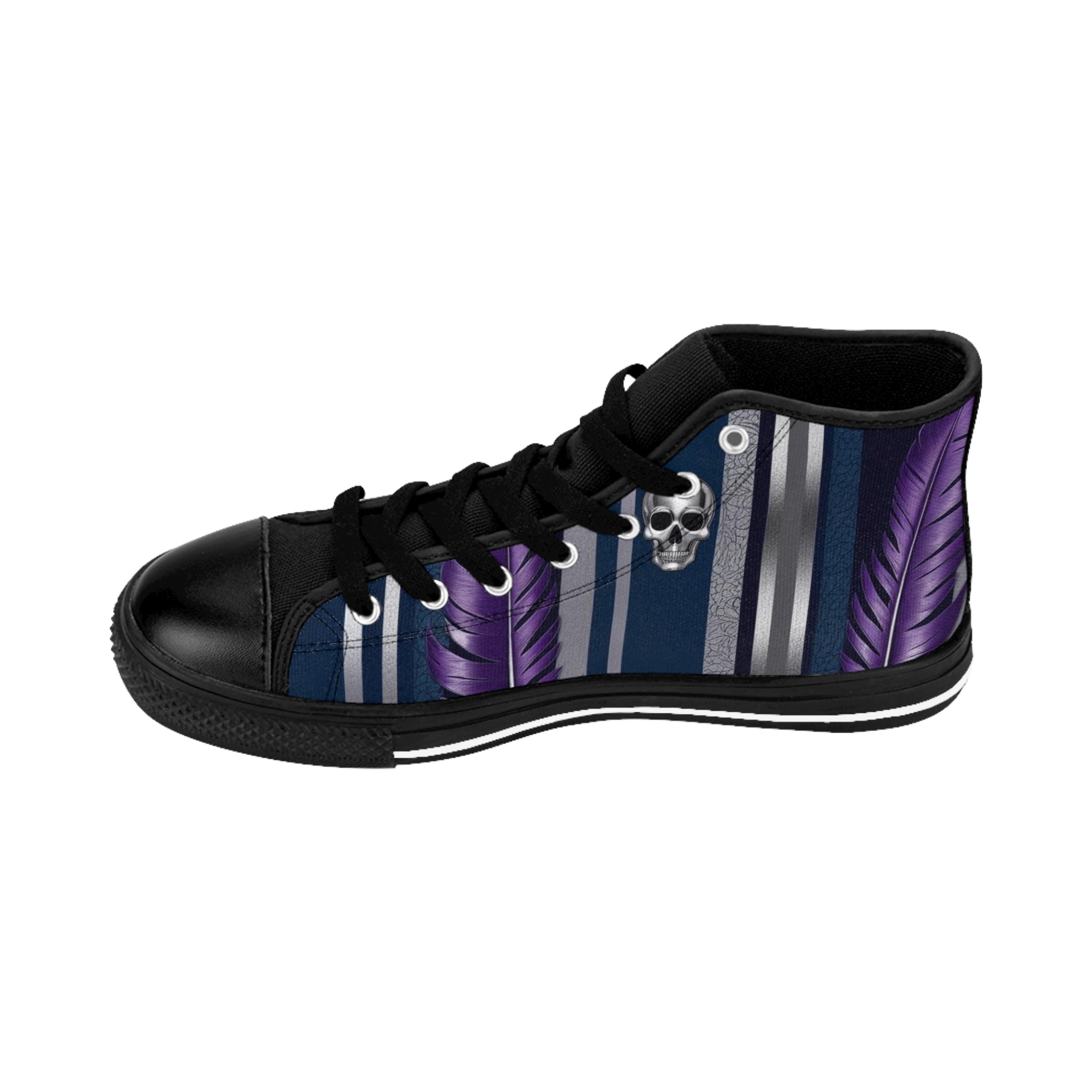 Men's Classic High-Top Sneakers with Skull and Feather Design