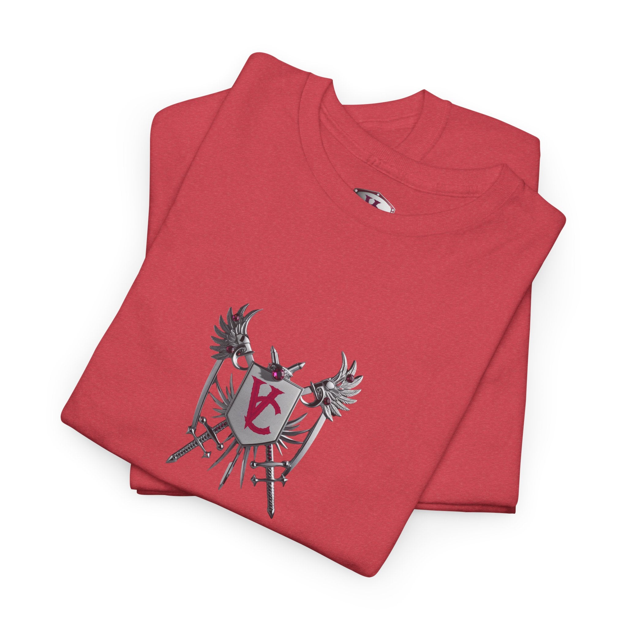 Unisex Heavy Cotton Tee with Shield Design - Bold Streetwear Style