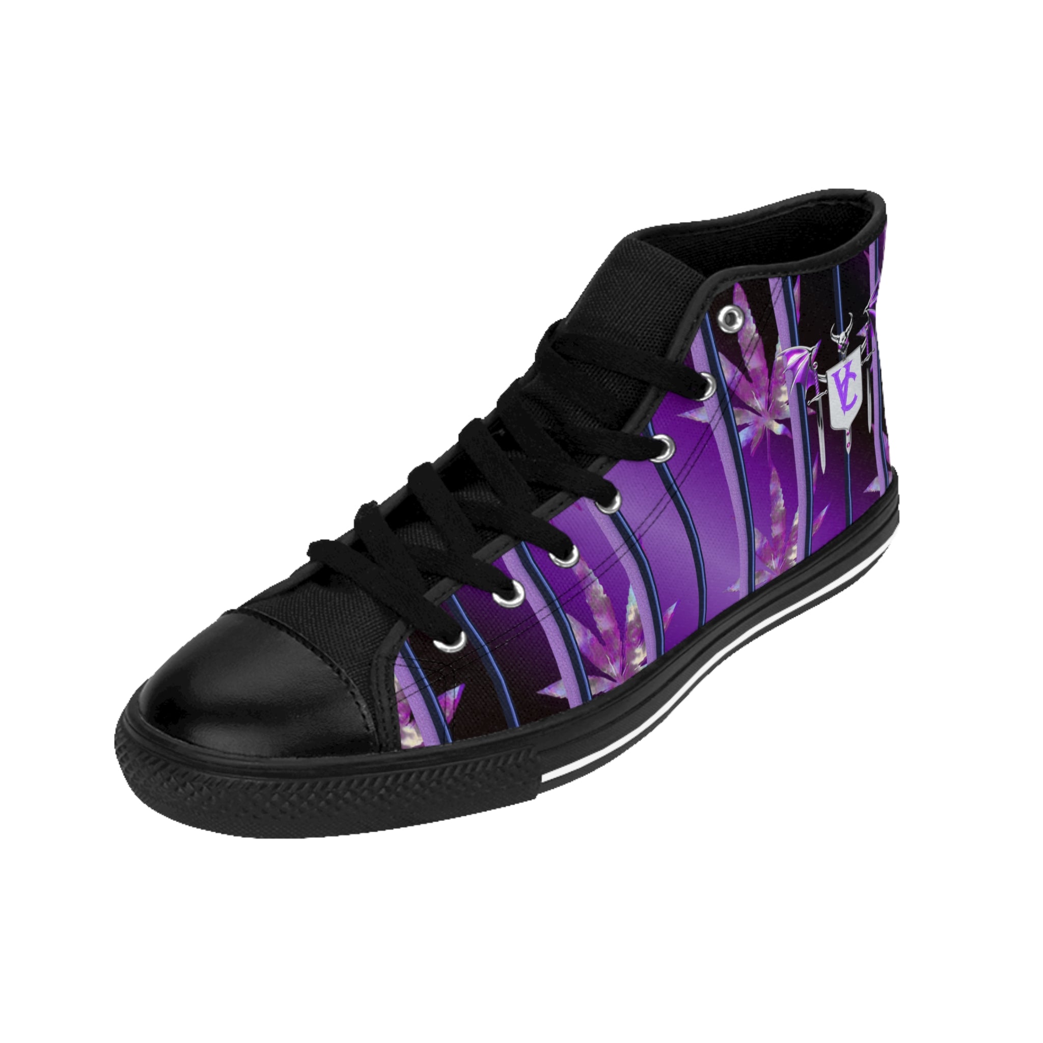 Stylish Women's High-Top Sneakers - Purple Floral Design