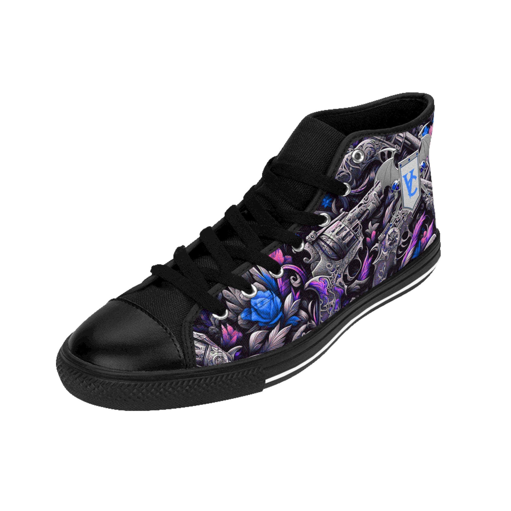 Women's Classic Sneakers - Floral Skull Design for Bold Style
