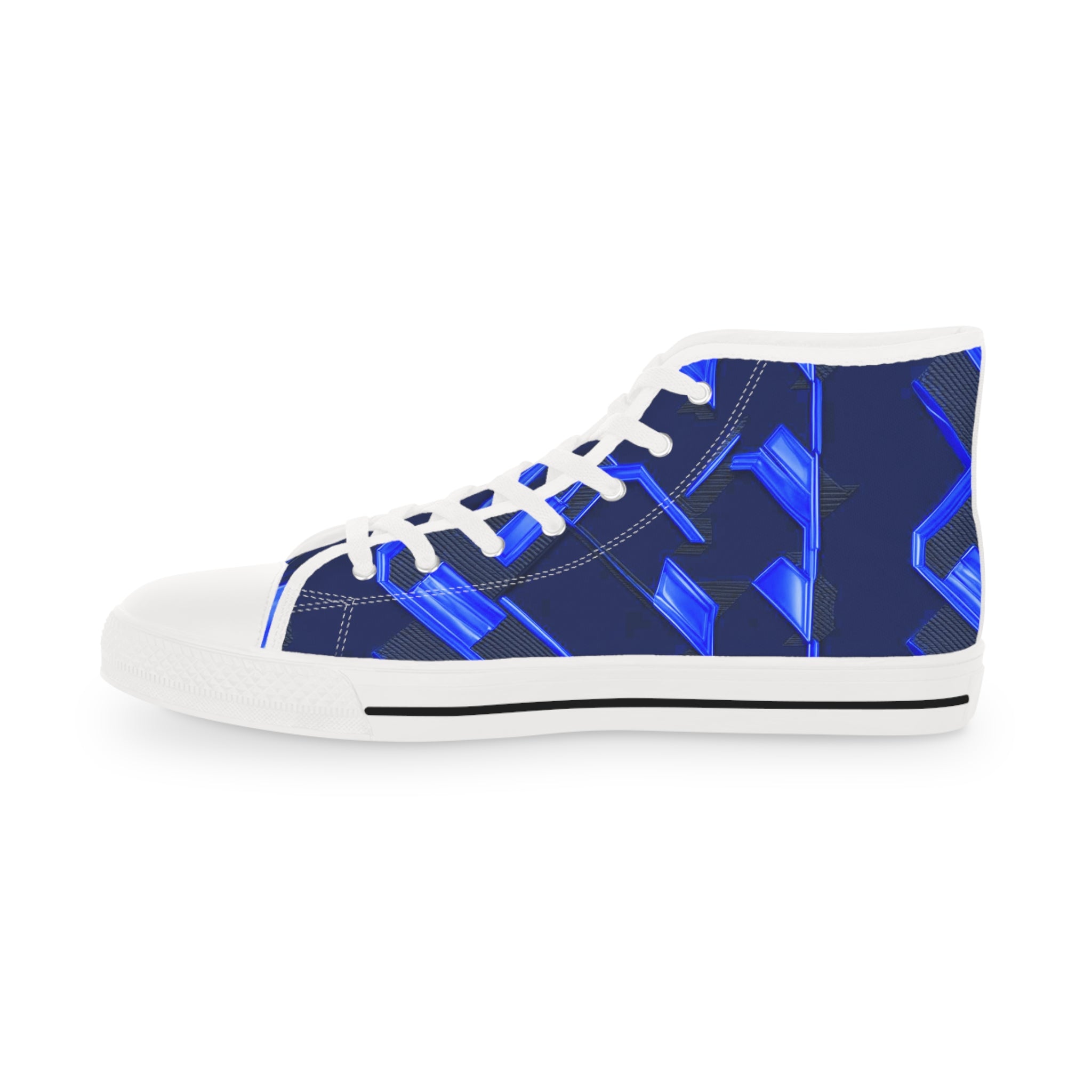 Stylish Men's High Top Sneakers with Blue Geometric Design