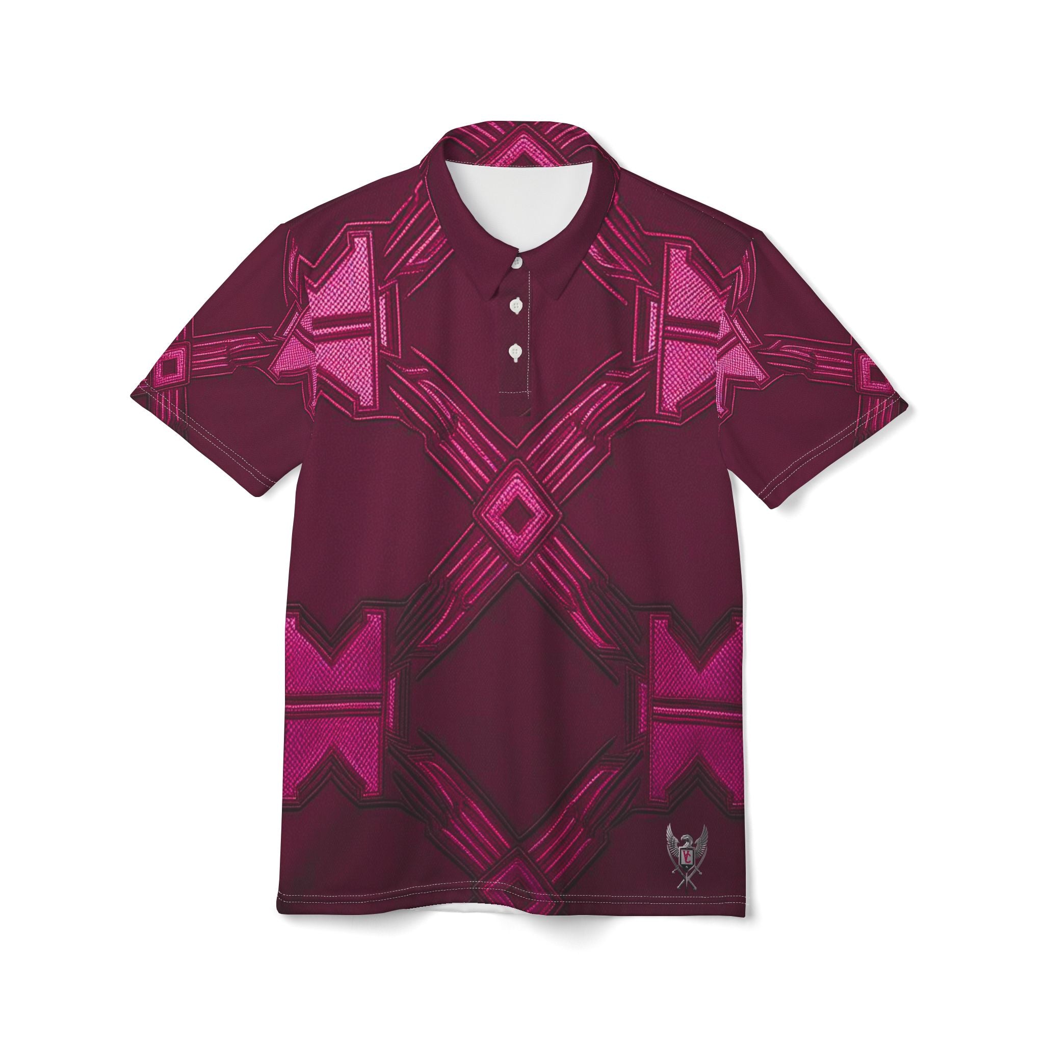 Stylish Unisex Polo Shirt with Bold Pink Geometric Design