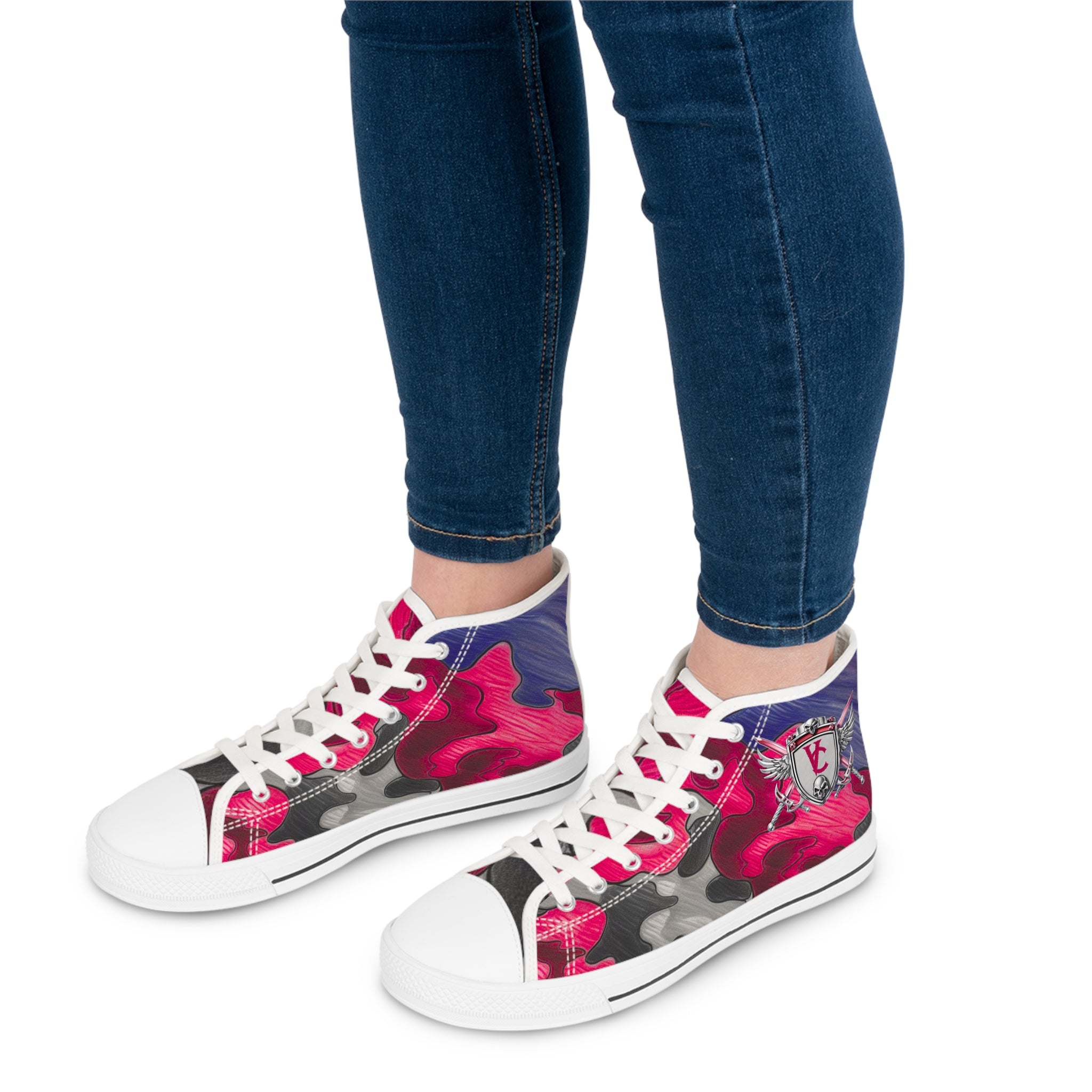 Trendy Women's High Top Sneakers - Colorful Camo Design