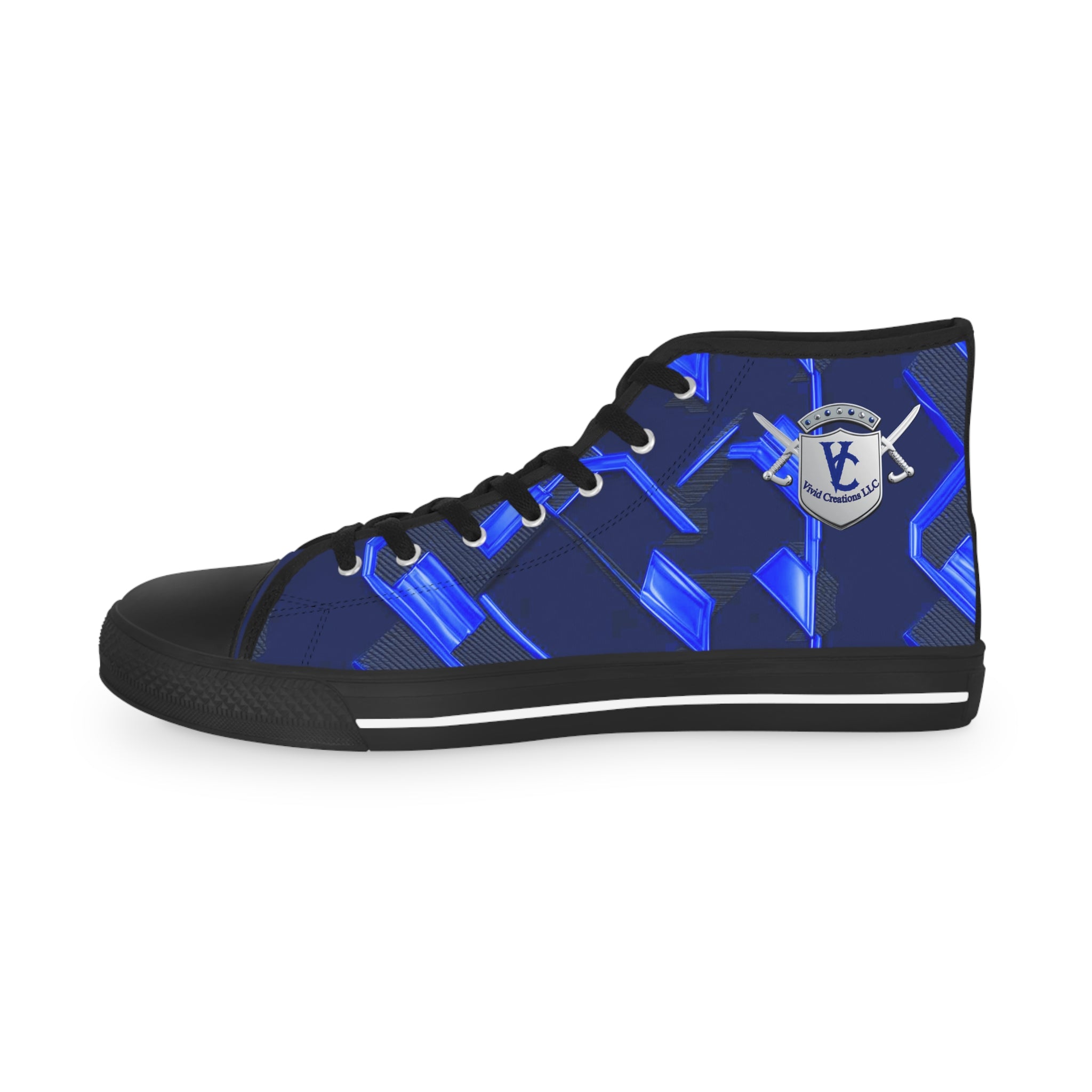 Stylish Men's High Top Sneakers with Blue Geometric Design
