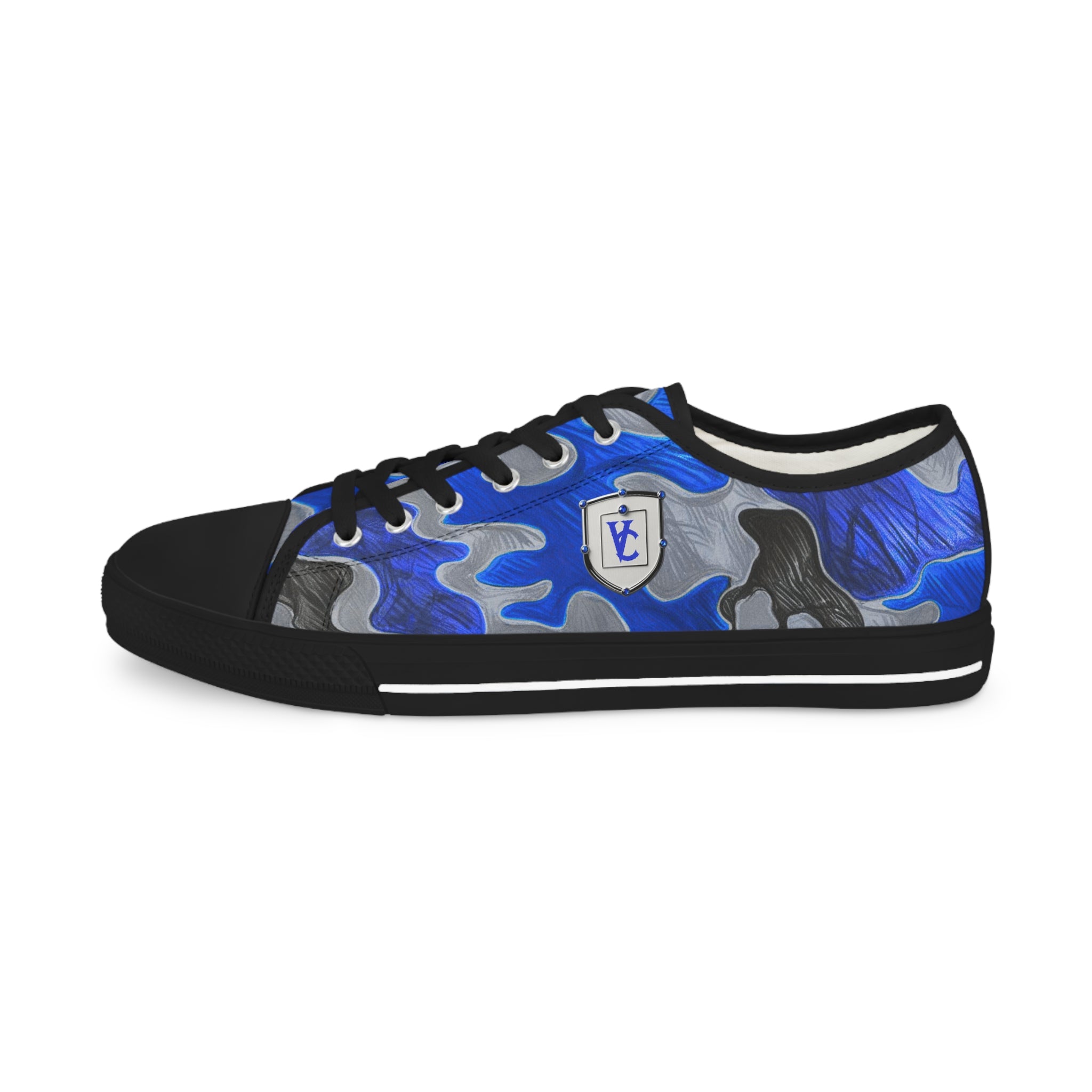 Stylish Men's Low Top Sneakers - Blue Camouflage Design