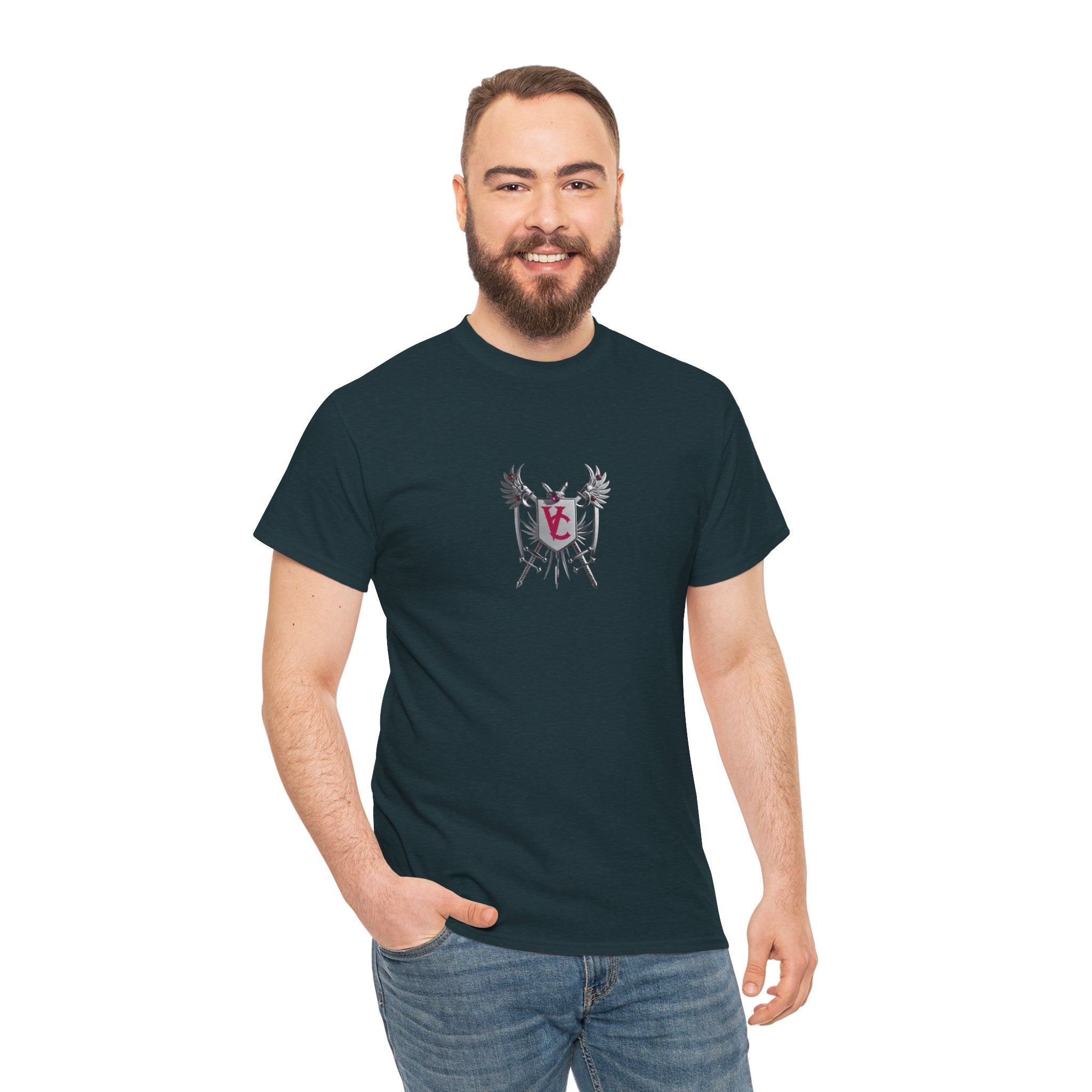 Unisex Heavy Cotton Tee with Shield Design - Bold Streetwear Style