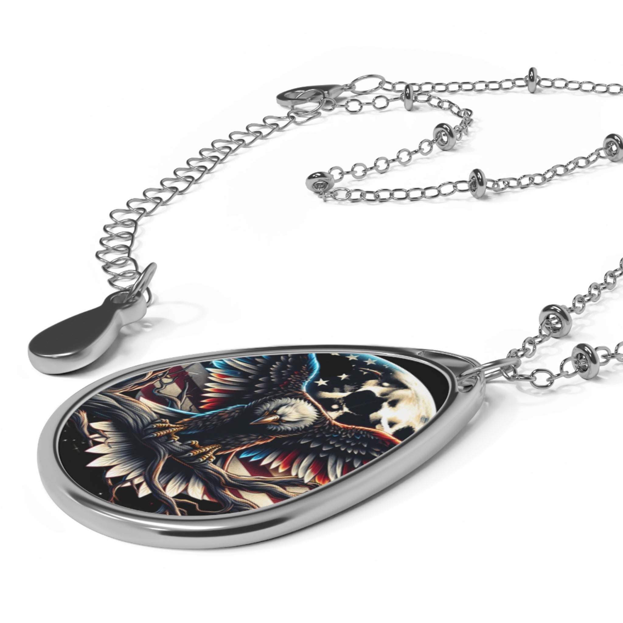Artistic Oval Necklace with Eagle Design – Unique Boho Jewelry for Nature Lovers