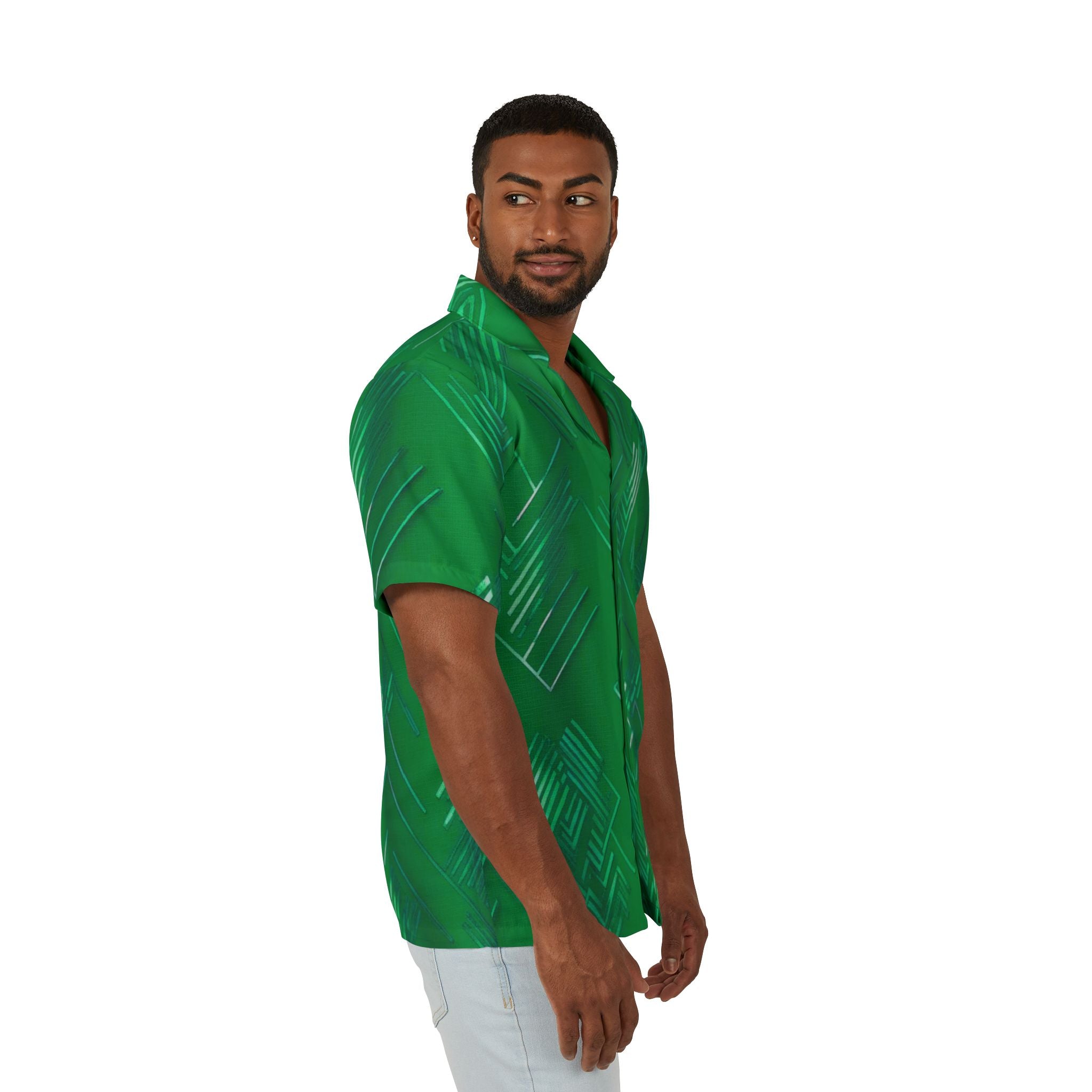 Men's Hawaiian Camp Shirt - Tropical Green Pattern for Summer Vibes