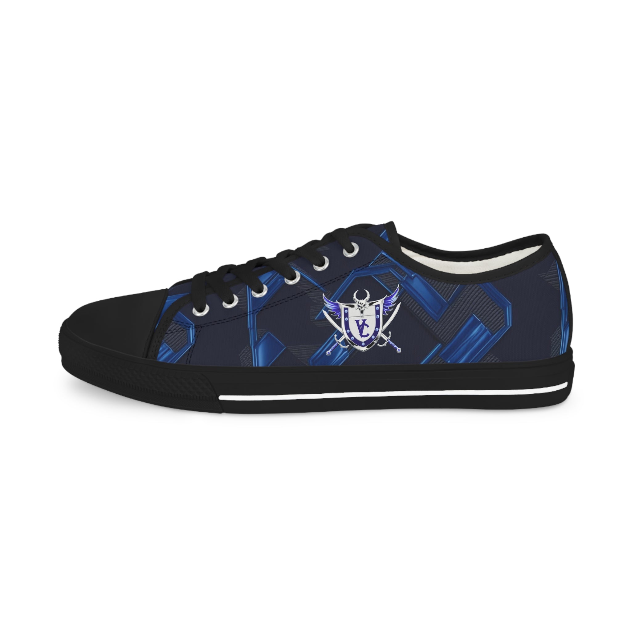 Stylish Men's Low Top Sneakers - Navy Blue with Skull Design