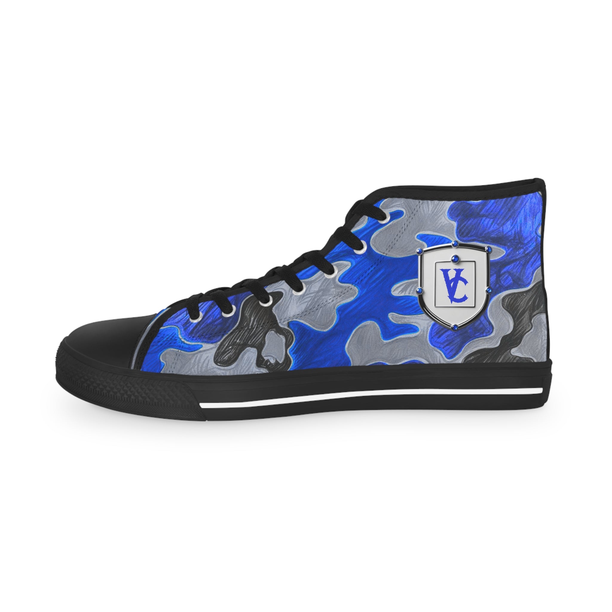 Men's High Top Sneakers - Bold Blue Camo Design for Stylish Comfort