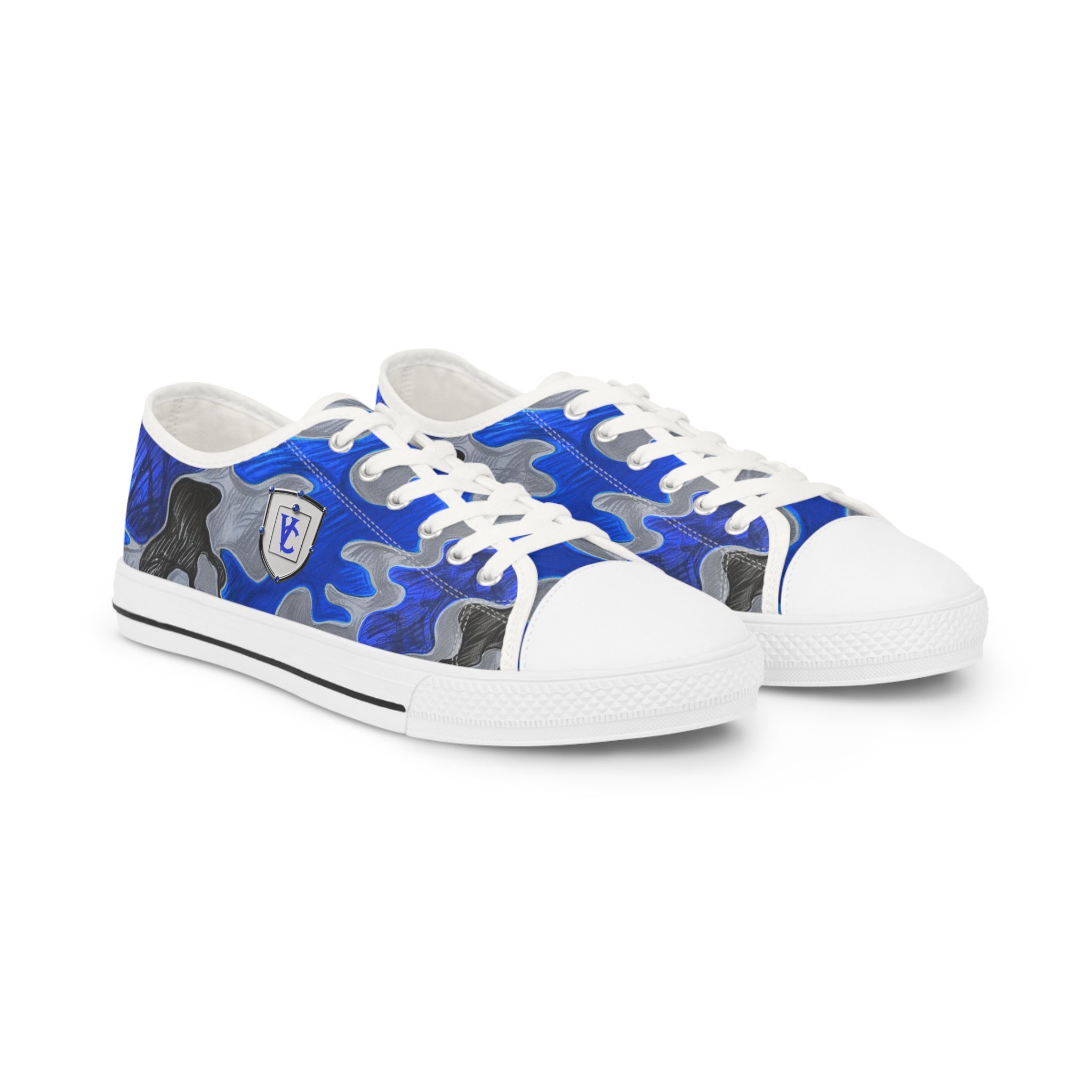 Stylish Men's Low Top Sneakers - Blue Camouflage Design