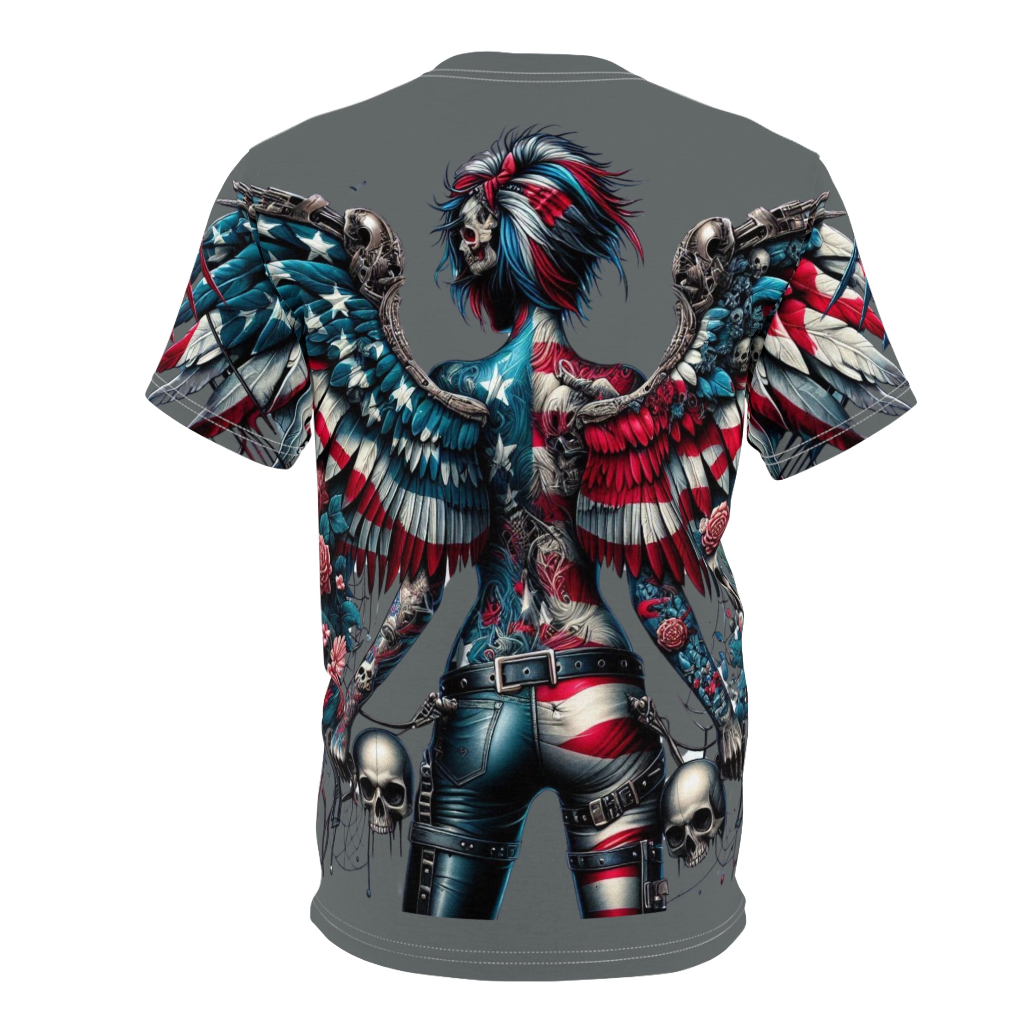 Rebel Wings Unisex Graphic Tee - Edgy Americana Design with Skull & Rose Motif