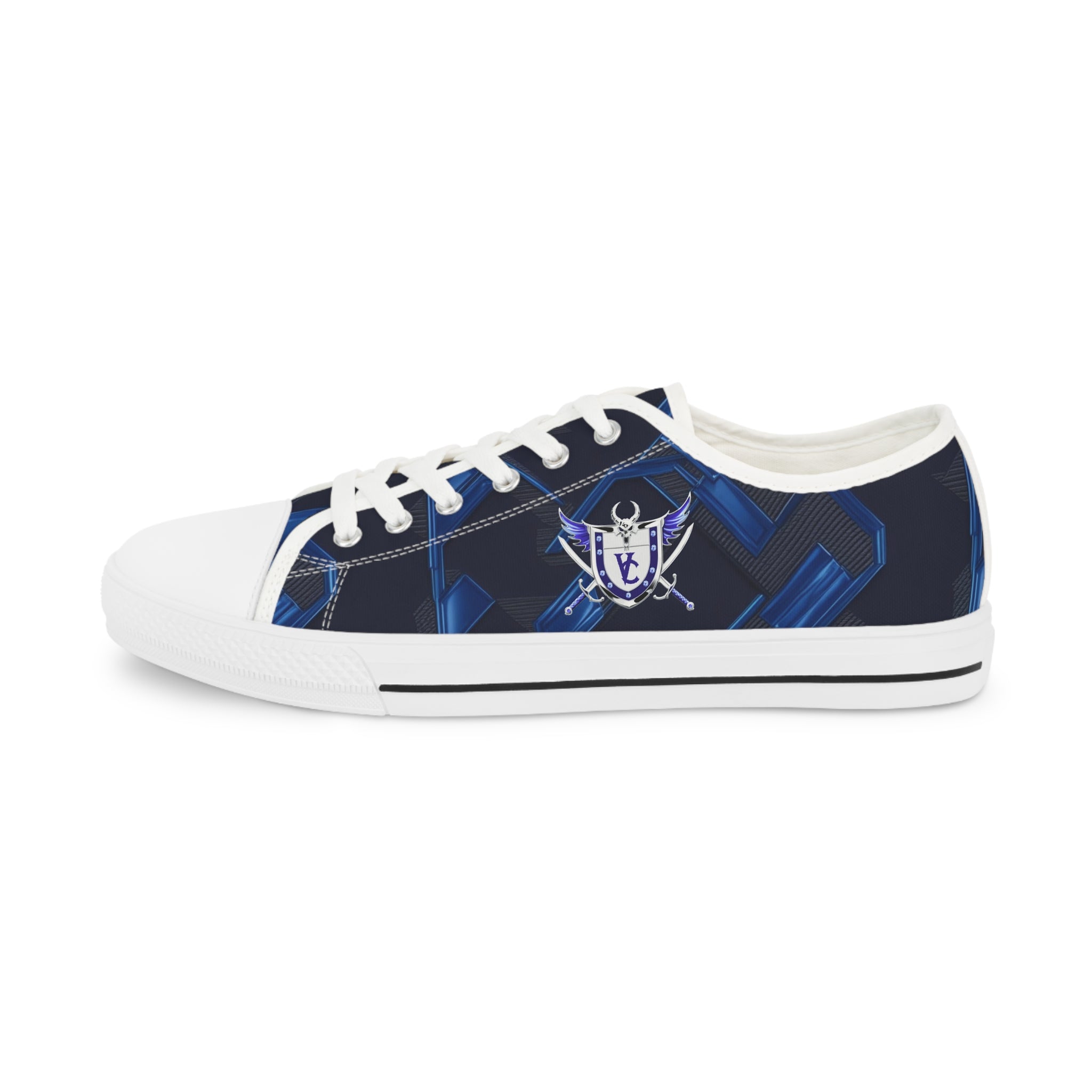 Stylish Men's Low Top Sneakers - Navy Blue with Skull Design