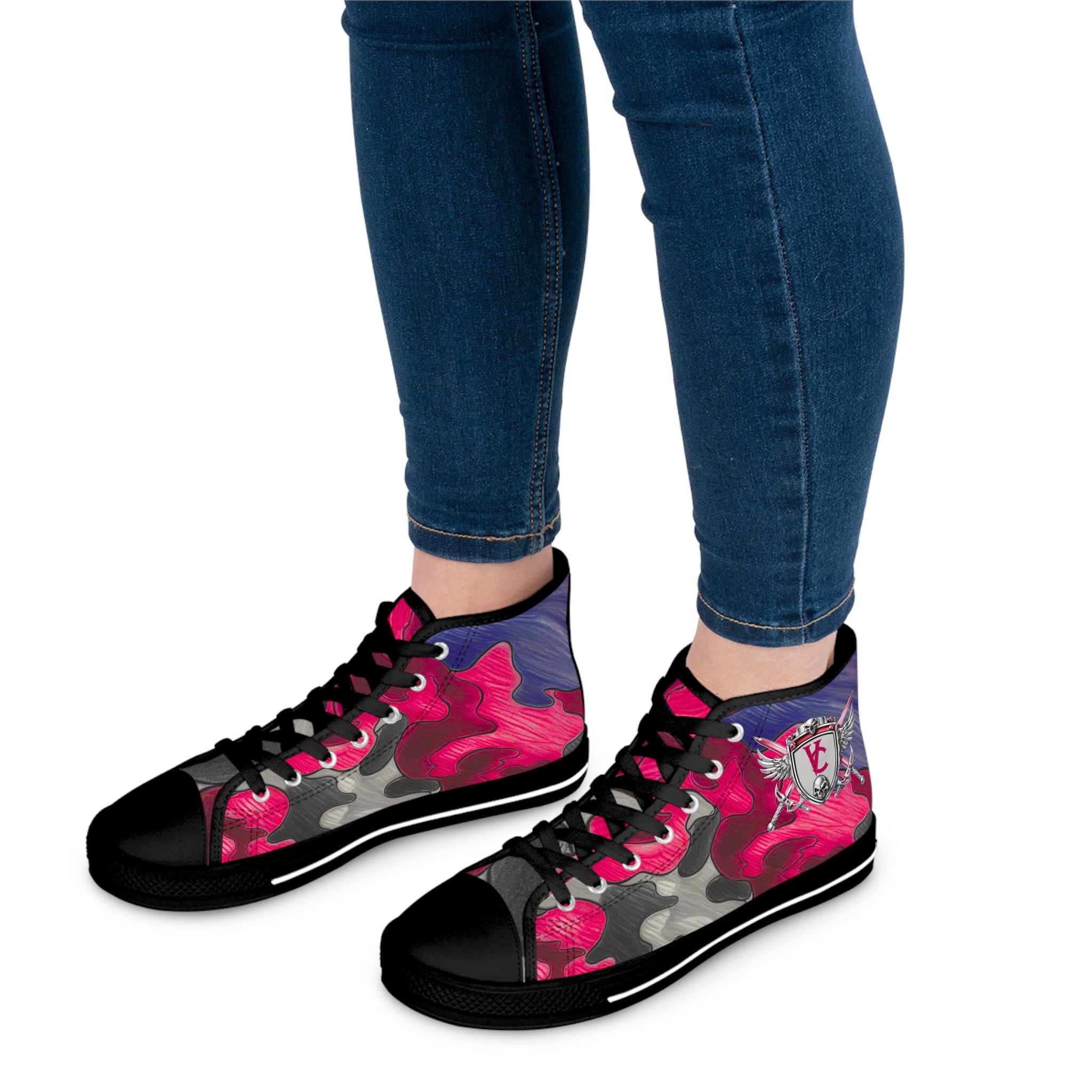 Trendy Women's High Top Sneakers - Colorful Camo Design