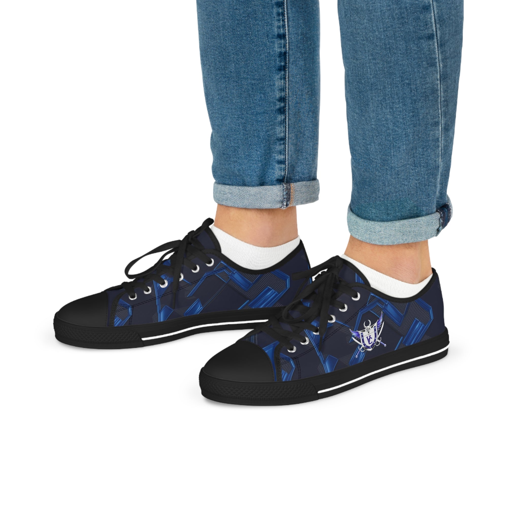 Stylish Men's Low Top Sneakers - Navy Blue with Skull Design