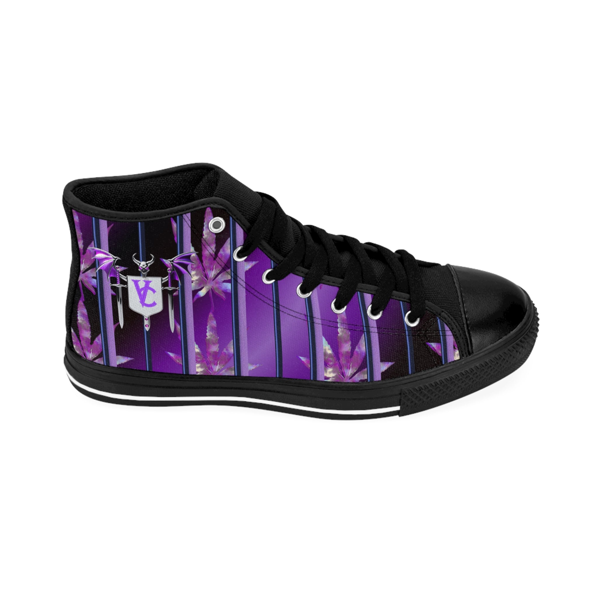 Stylish Women's High-Top Sneakers - Purple Floral Design