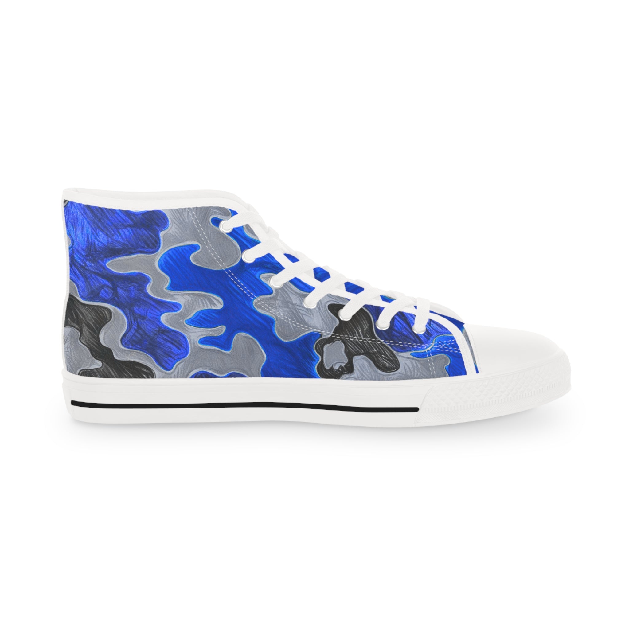 Men's High Top Sneakers - Bold Blue Camo Design for Stylish Comfort