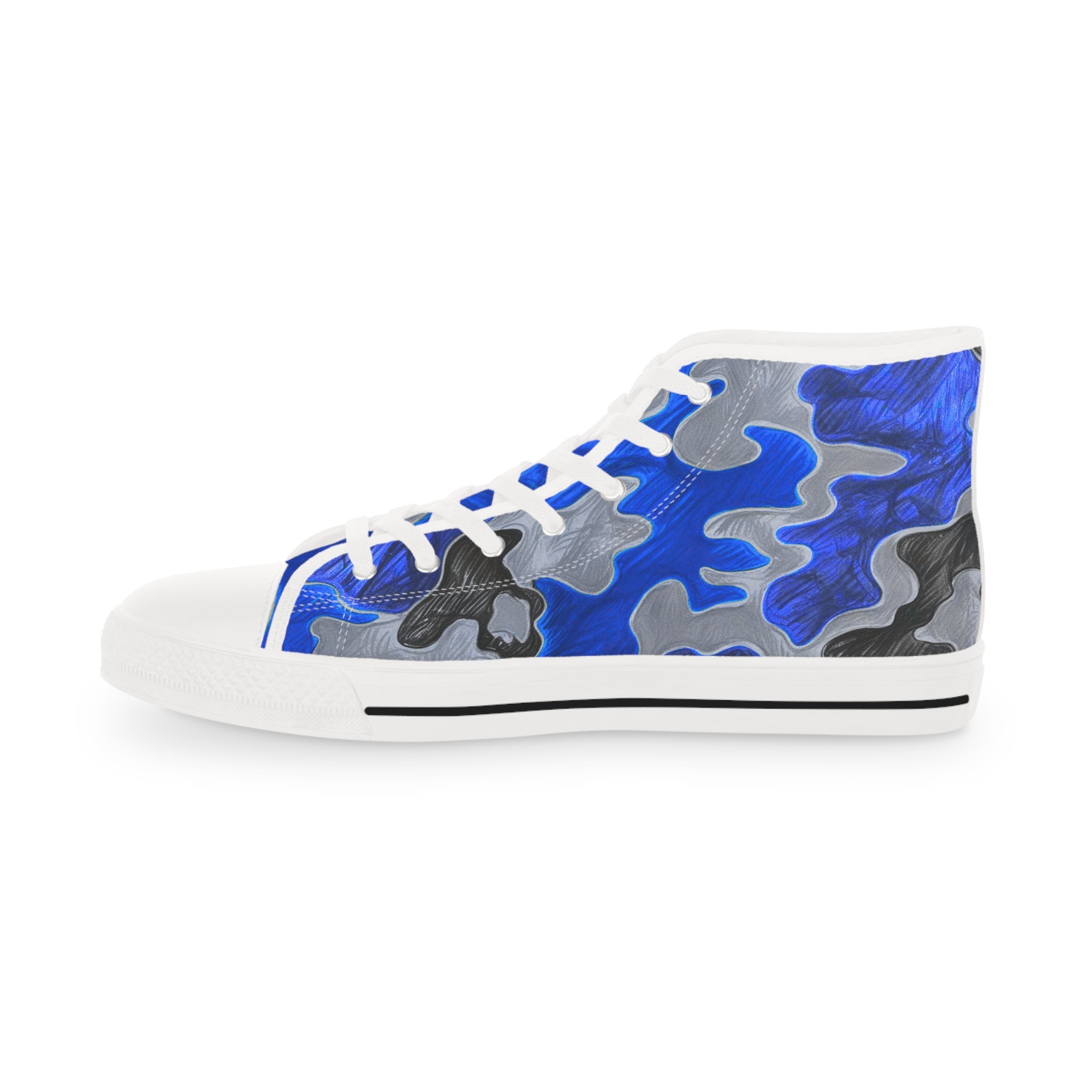 Men's High Top Sneakers - Bold Blue Camo Design for Stylish Comfort