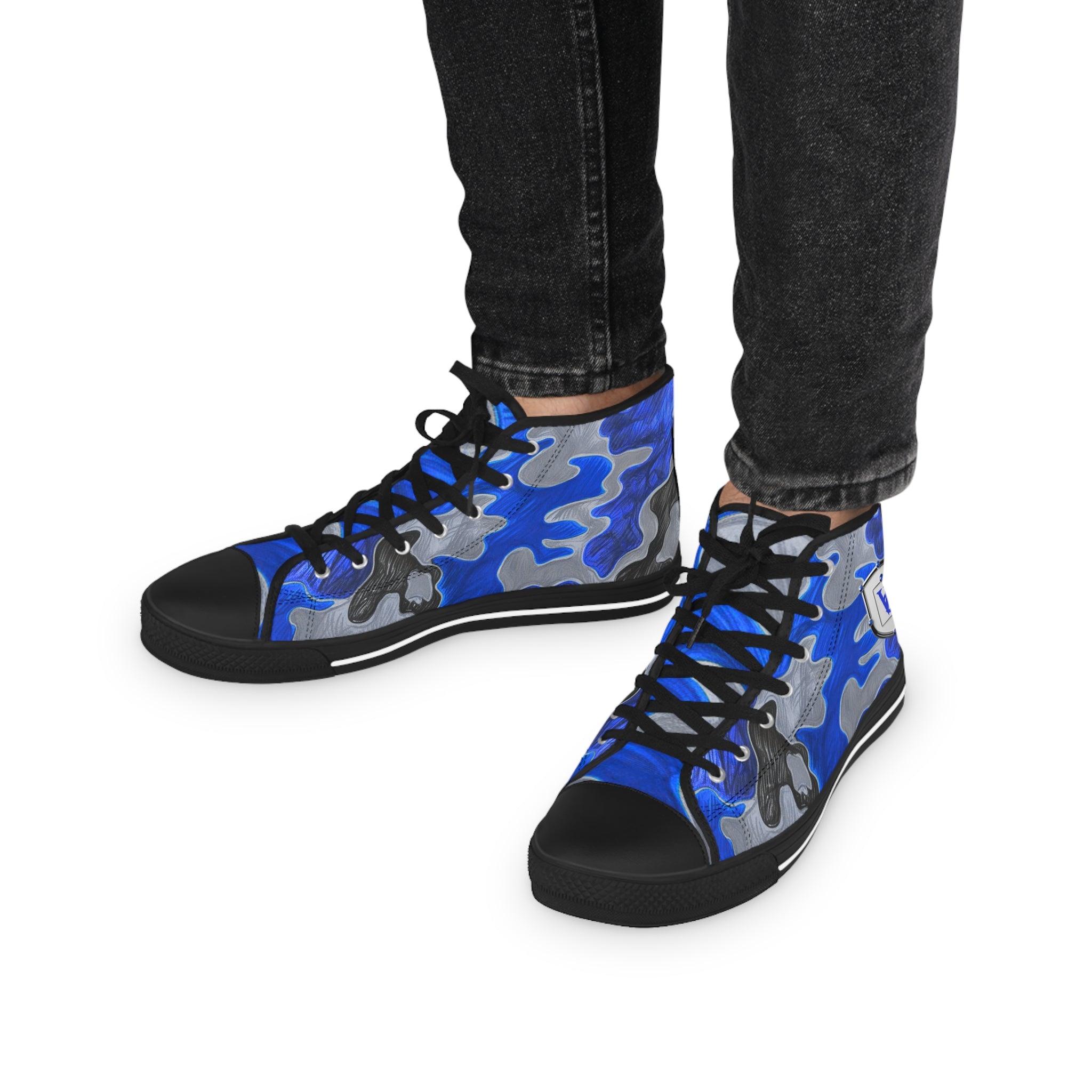 Men's High Top Sneakers - Bold Blue Camo Design for Stylish Comfort