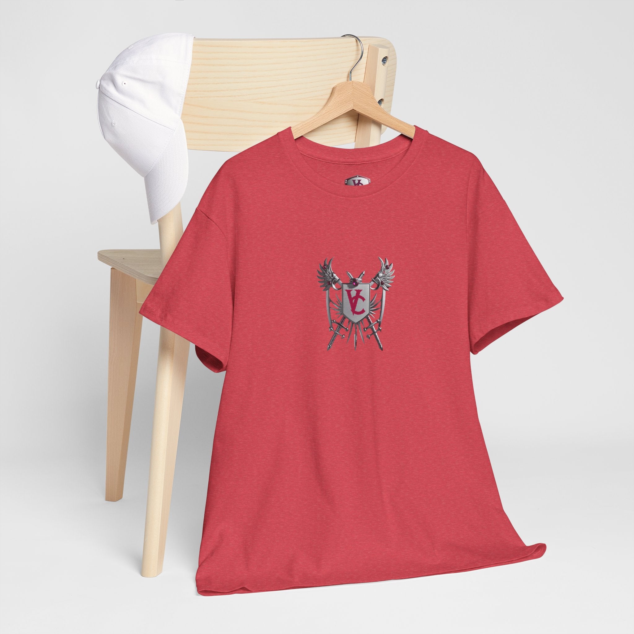Unisex Heavy Cotton Tee with Shield Design - Bold Streetwear Style