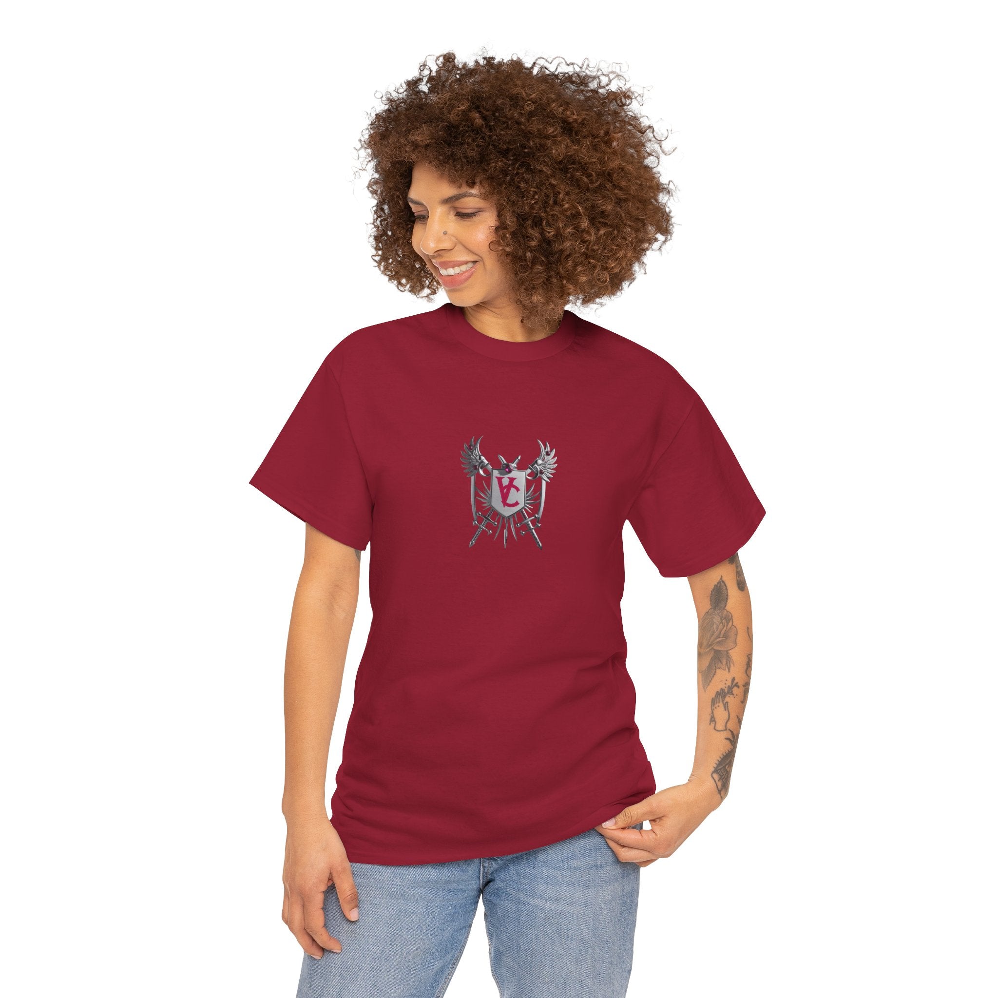 Unisex Heavy Cotton Tee with Shield Design - Bold Streetwear Style