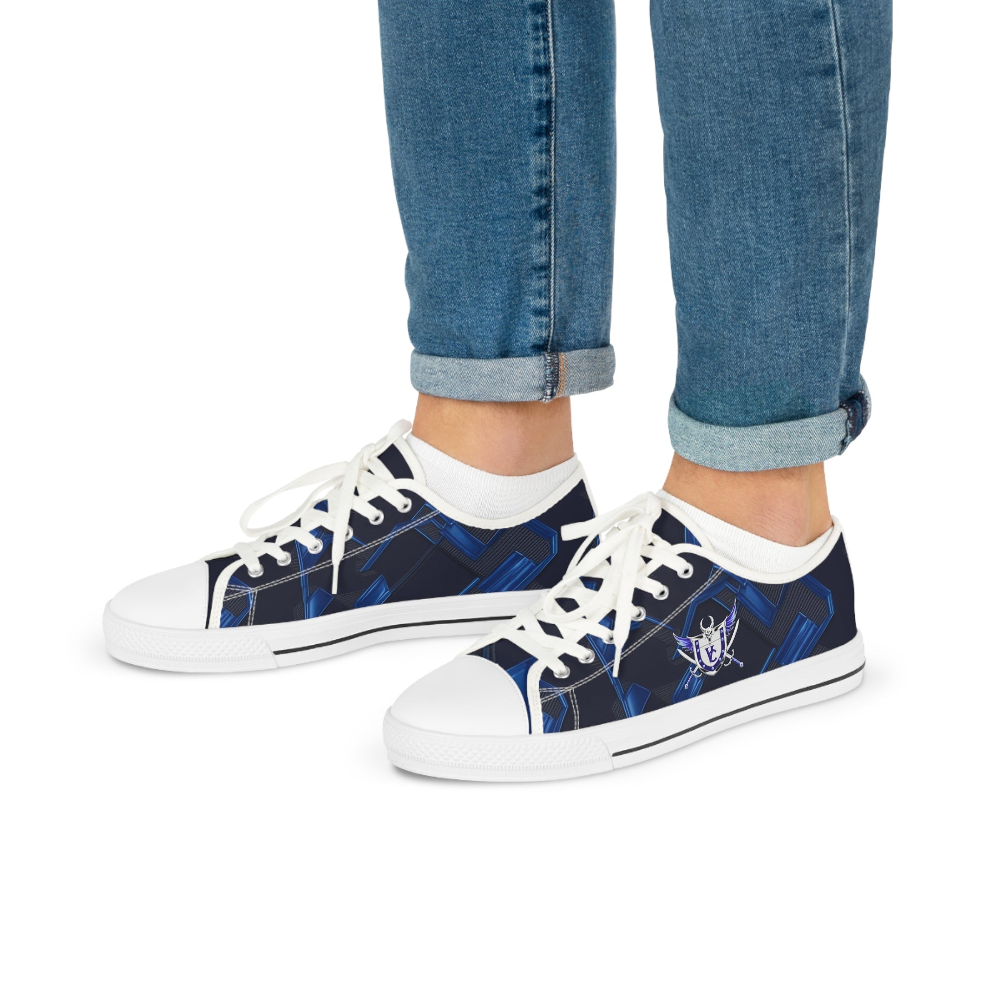 Stylish Men's Low Top Sneakers - Navy Blue with Skull Design