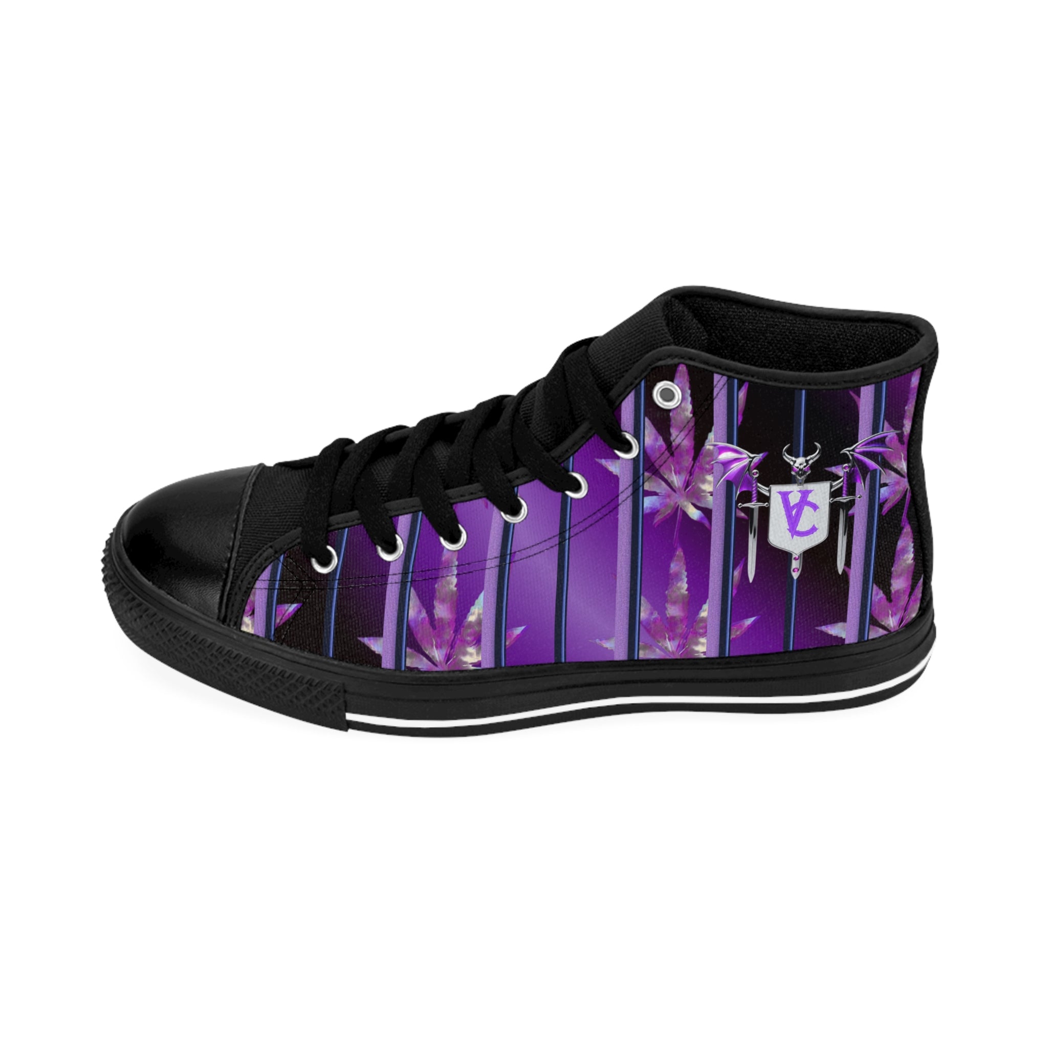 Stylish Women's High-Top Sneakers - Purple Floral Design