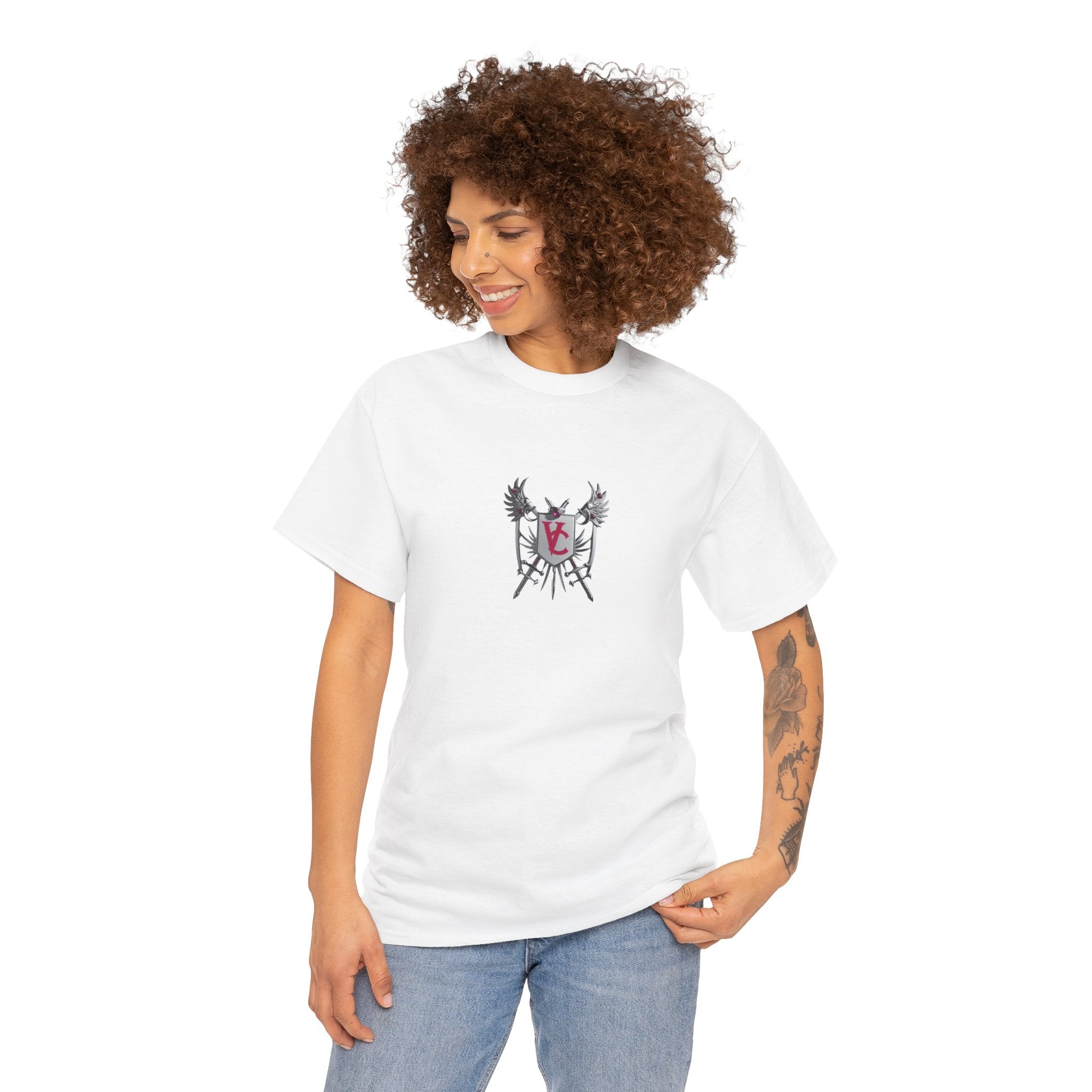 Unisex Heavy Cotton Tee with Shield Design - Bold Streetwear Style