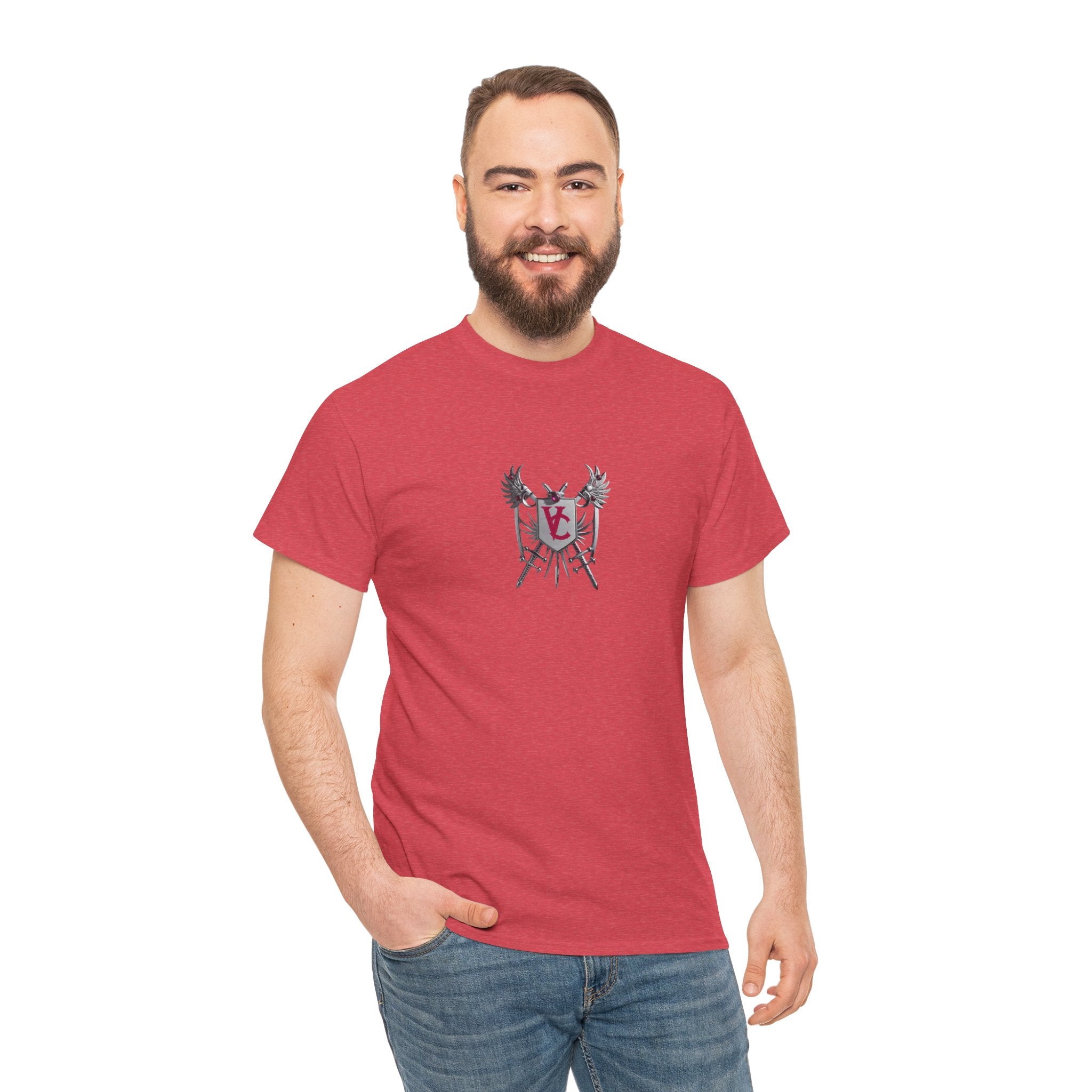 Unisex Heavy Cotton Tee with Shield Design - Bold Streetwear Style
