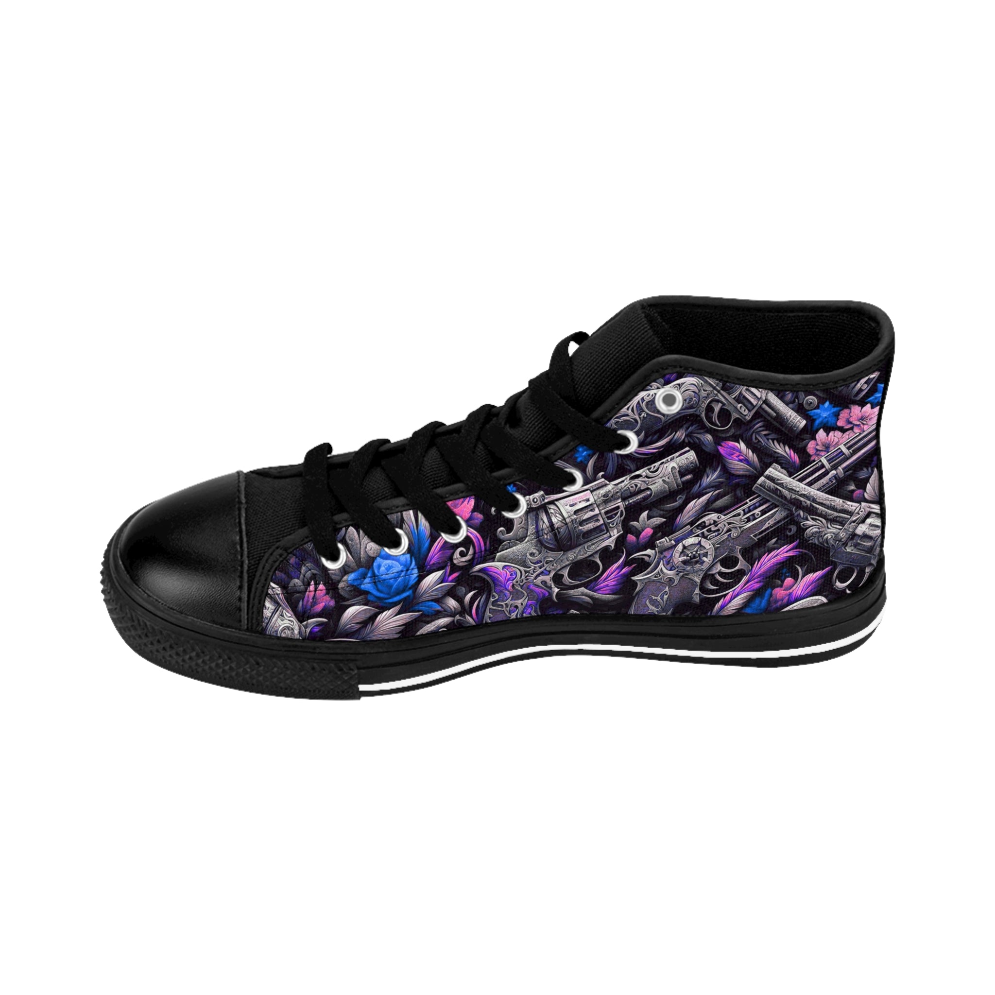 Women's Classic Sneakers - Floral Skull Design for Bold Style